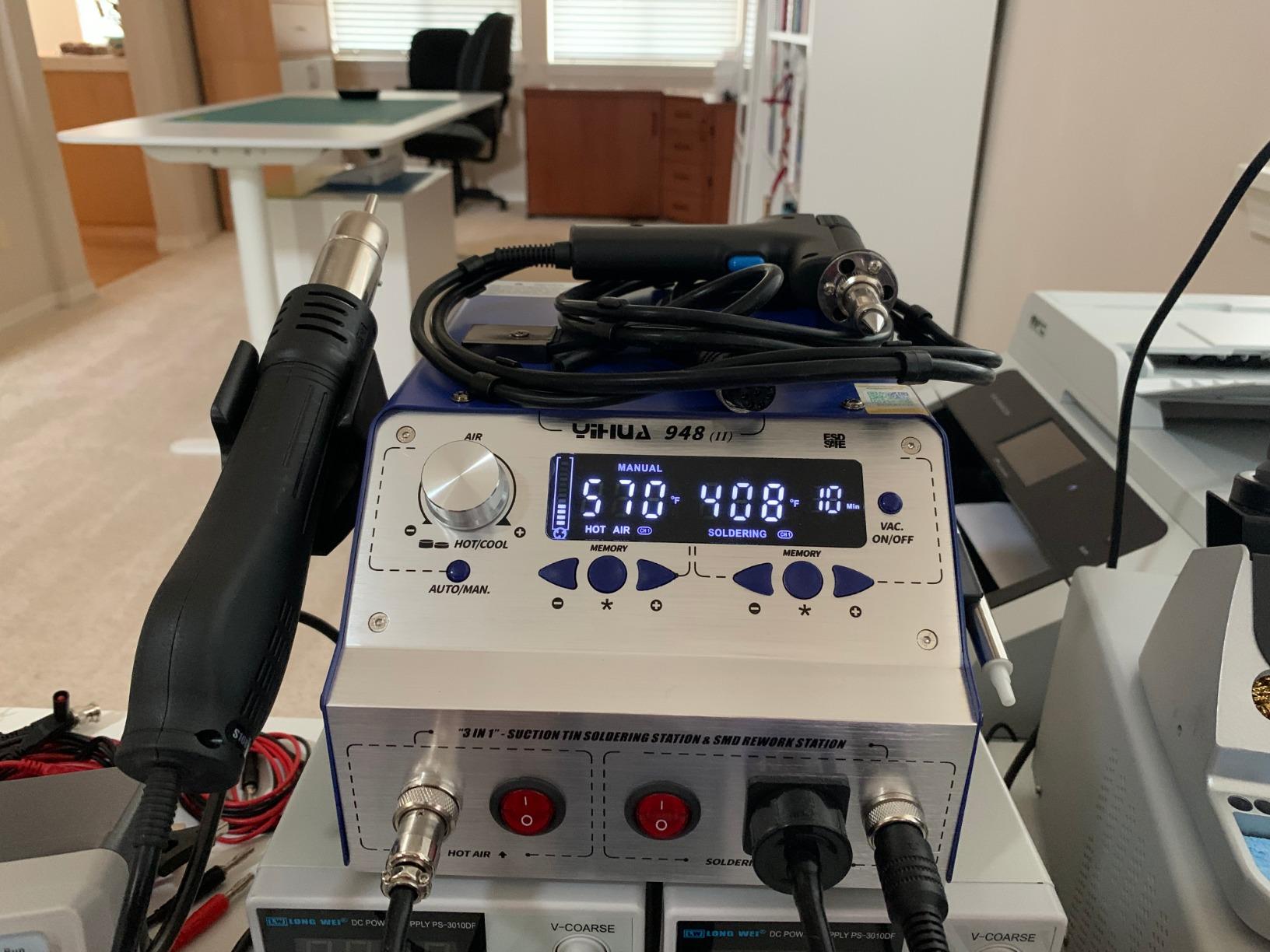 YIHUA 948-II 4 in 1 Hot Air Rework Soldering Iron and Desoldering Suction Tin Gun Station with Suction Pick Up Pen, °F/°C customer photo 1