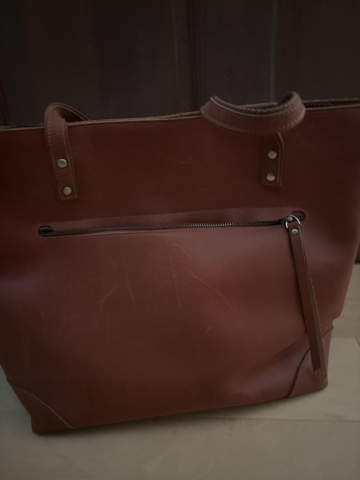 S-ZONE Vintage Genuine Leather Shoulder Bag Work Totes for Women Purse Handbag with Back Zipper Pocket Large customer photo 1