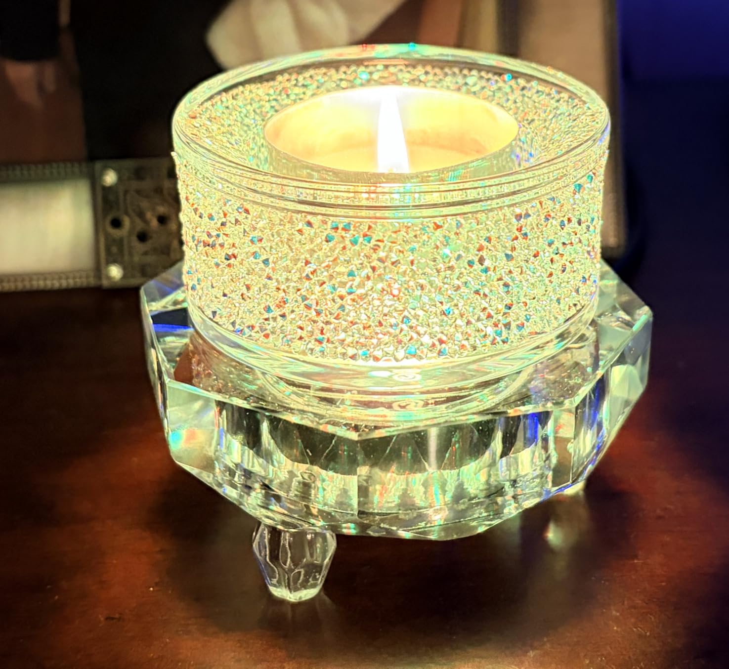 SWAROVSKI Shimmer Tea Light Holder, Candle Holder with Clear Swarovski Crystals Featuring an Aurora Borealis Effect Part of The Swarovski Shimmer Collection customer photo 1