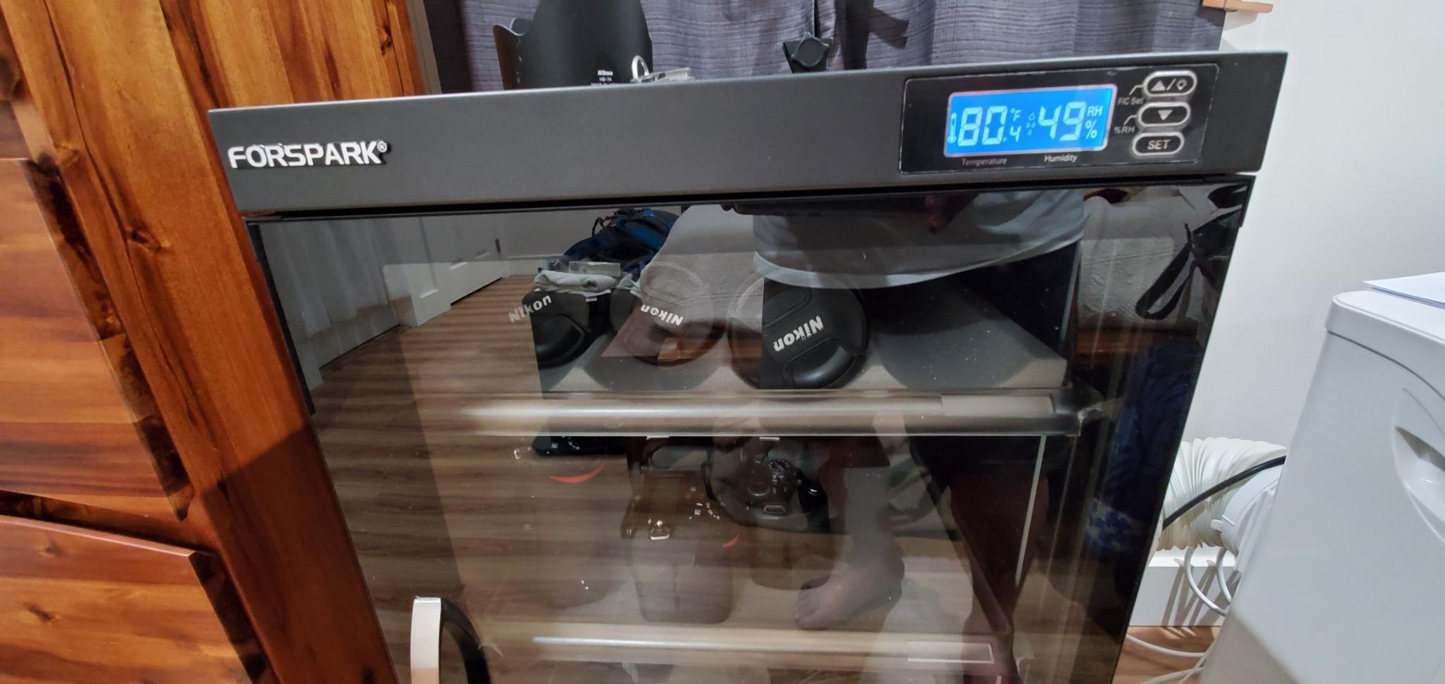 FORSPARK 125L Dual-Core Camera Dehumidifier Dry Cabinet, Quiet Humidity Control Storage with Lock & 4 Adjustable Shelves for DSLR, Lenses, Drones, Studios, Collectibles customer photo 2