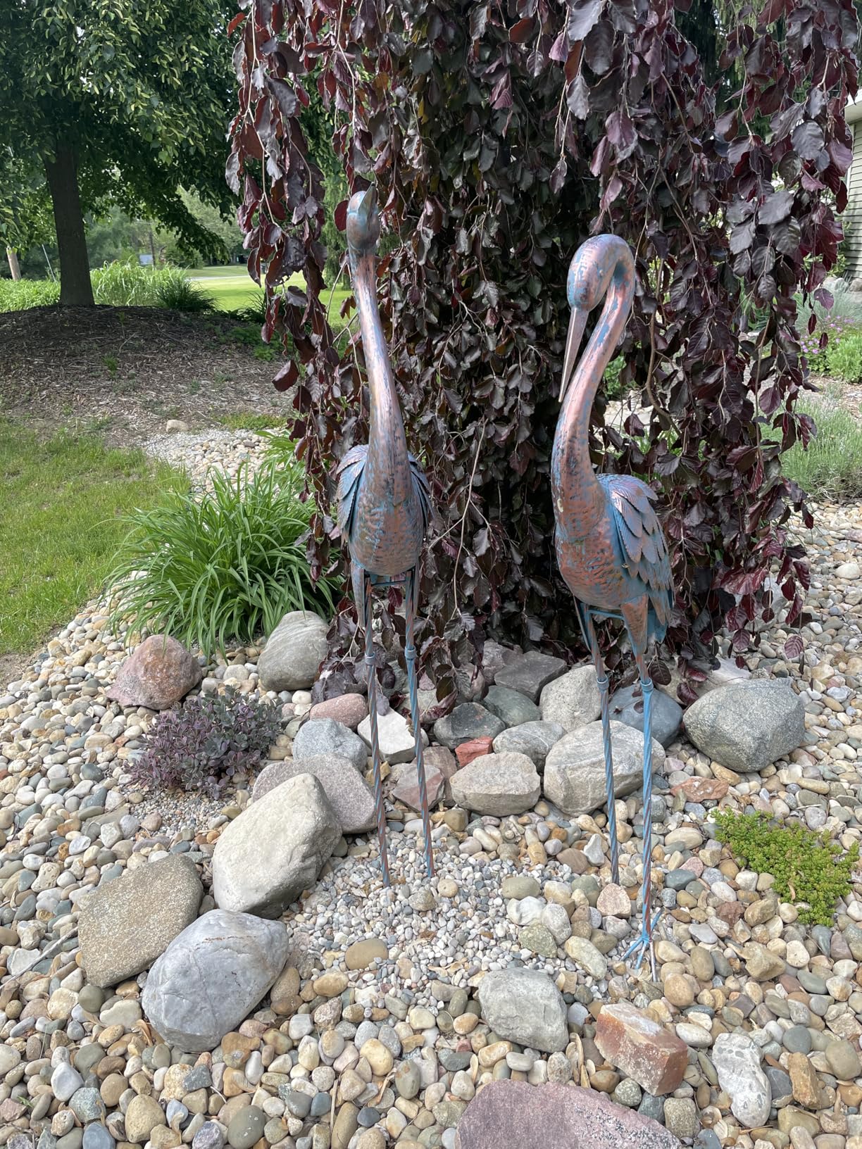 Kircust Garden Crane Statues Patina Heron Decoy, Standing Metal Crane Sculptures Bird Yard Art for Outdoor Decor, 47-48 Inch, Set of 2 customer photo 1