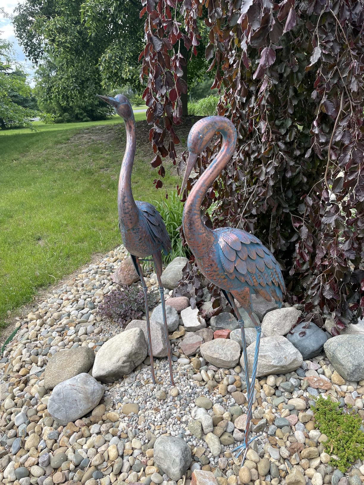 Kircust Garden Crane Statues Patina Heron Decoy, Standing Metal Crane Sculptures Bird Yard Art for Outdoor Decor, 47-48 Inch, Set of 2 customer photo 2