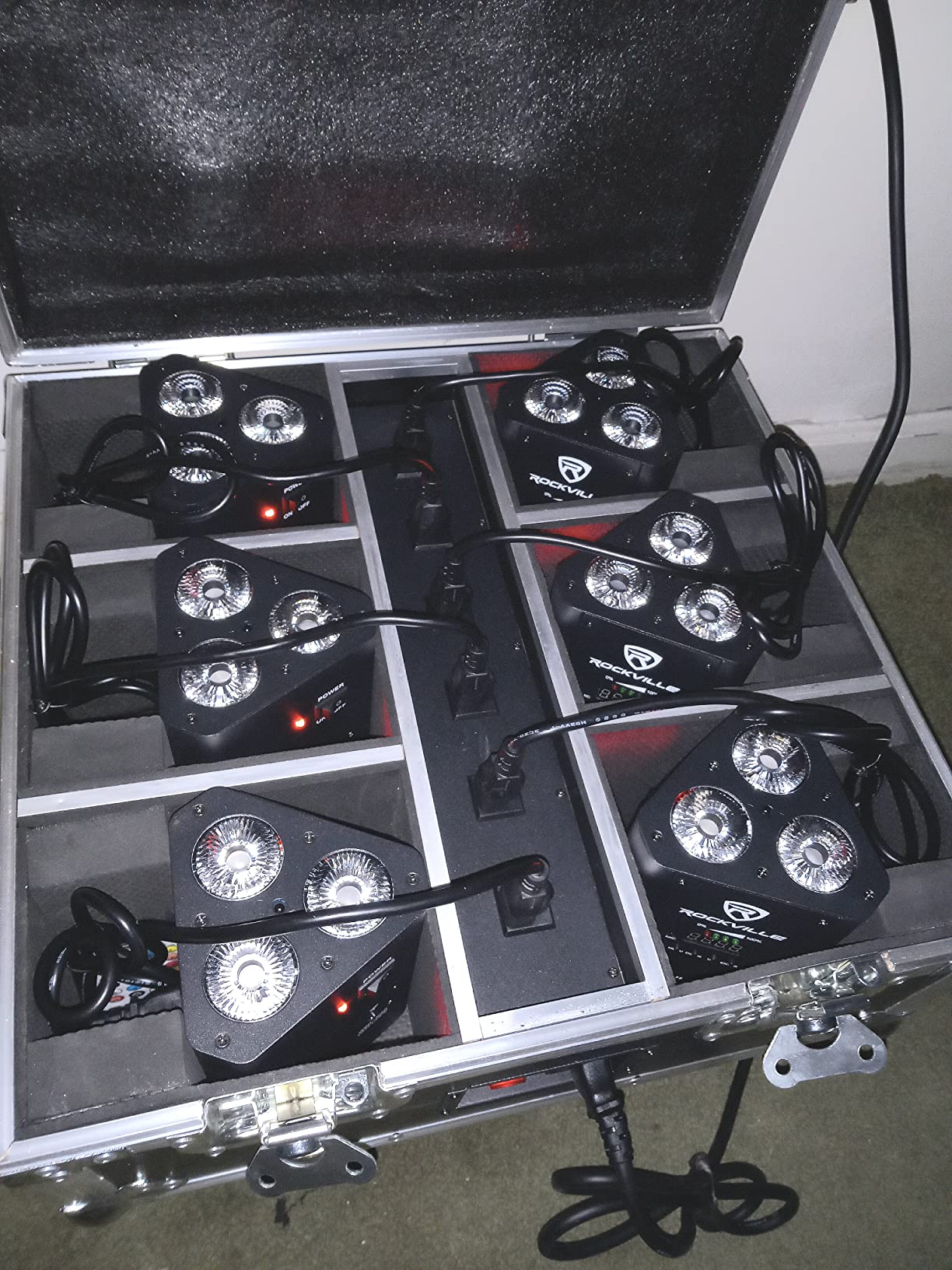 Rockville RockWedge Package Black (6) Wireless DMX Par Lights, RGBWA+UV, Rechargeable, Charging Case, Remote, 36-Hour Runtime, Flicker-Free, for DJs and Event Lighting customer photo 1