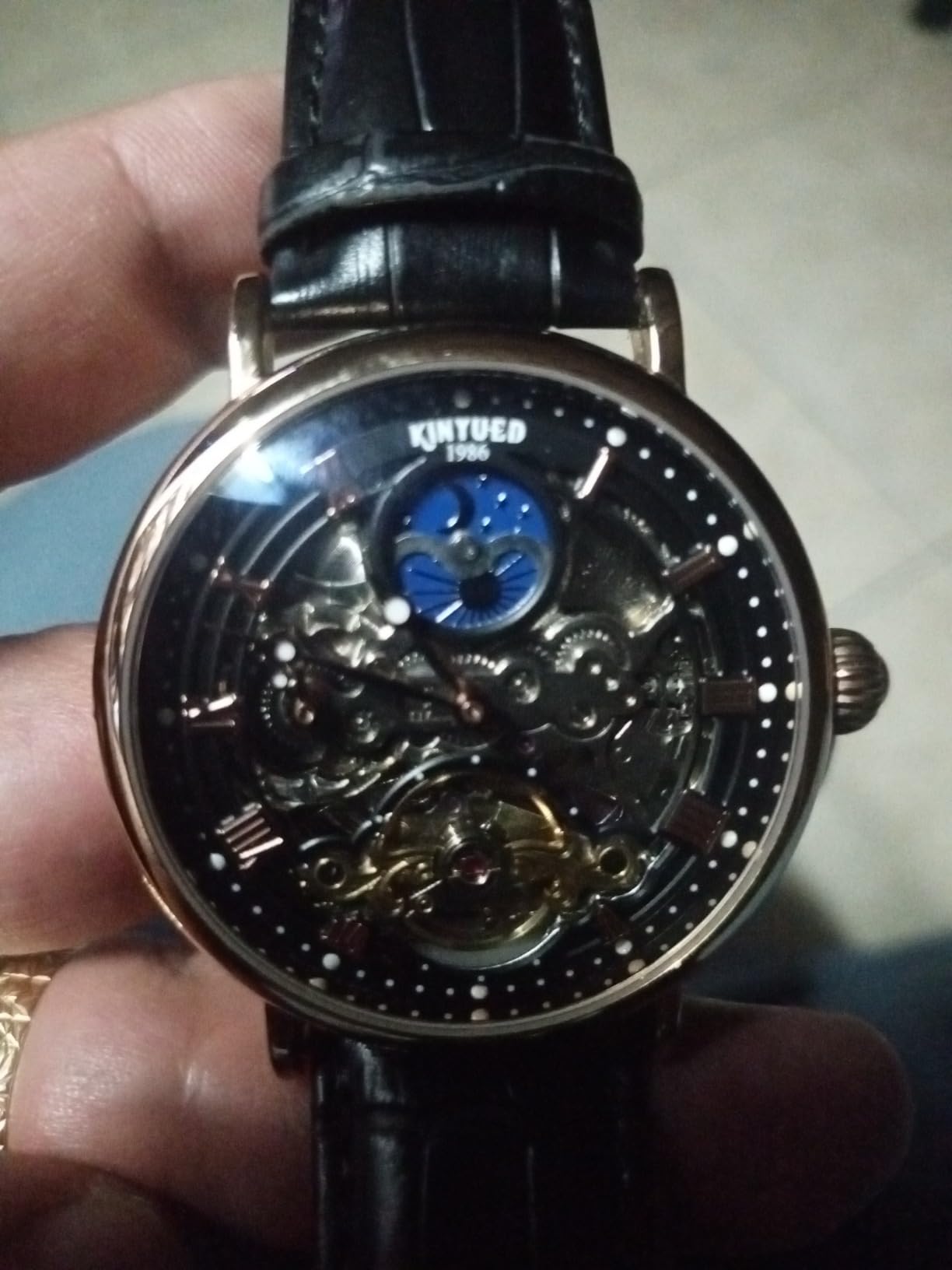 Bestn Mens Luxury Skeleton Automatic Mechanical Wrist Watches Leather Moon Phrase Luminous Hands Self-Wind Watch customer photo 2