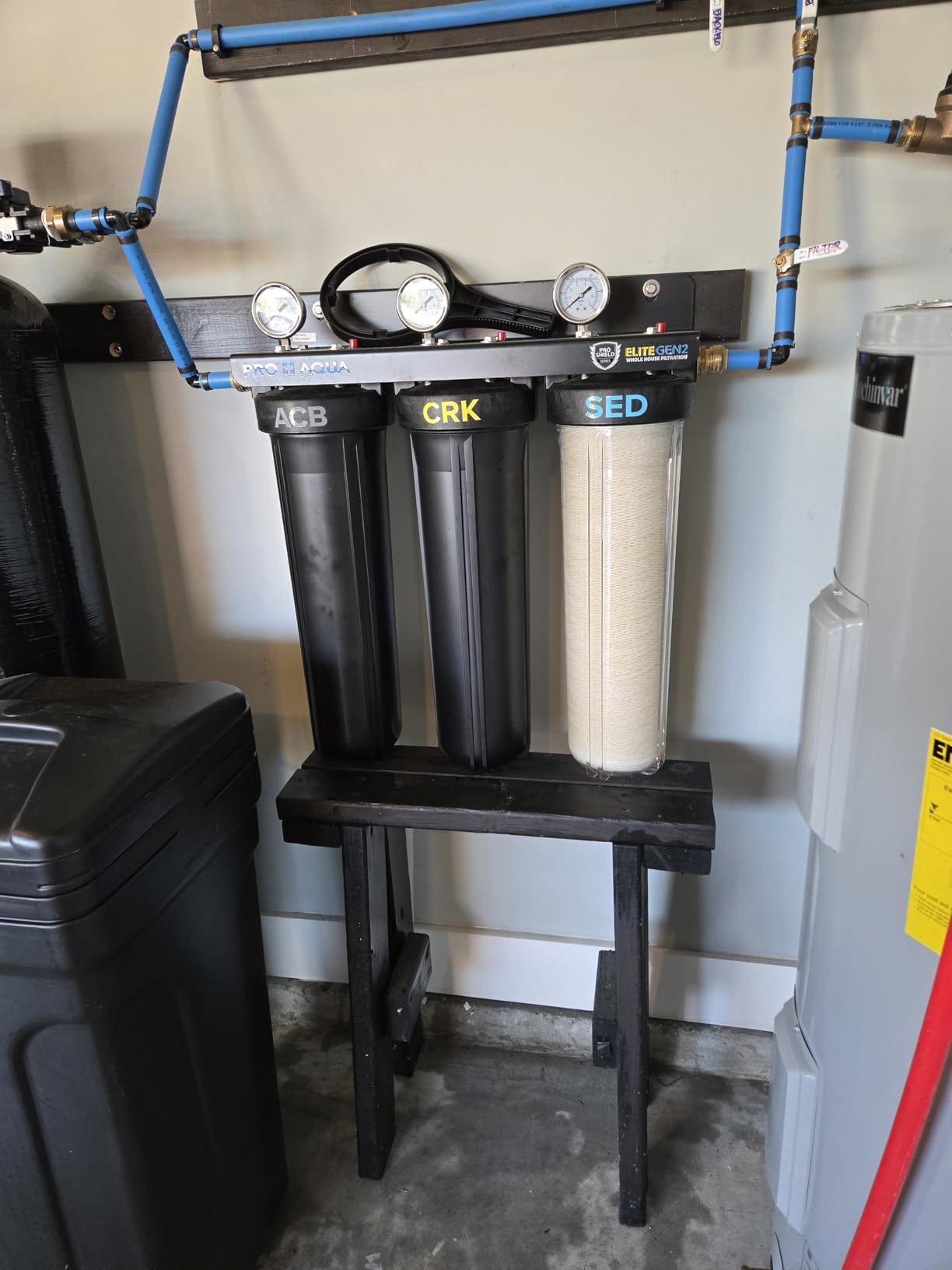 PRO+AQUA Elite Series GEN2 PRO-100-E 3-Stage Whole House Water Filtration System for City & Well Water with Pressure Gauges | Reduces Contaminants, Sediment, Chemicals, Heavy Metals, with 1