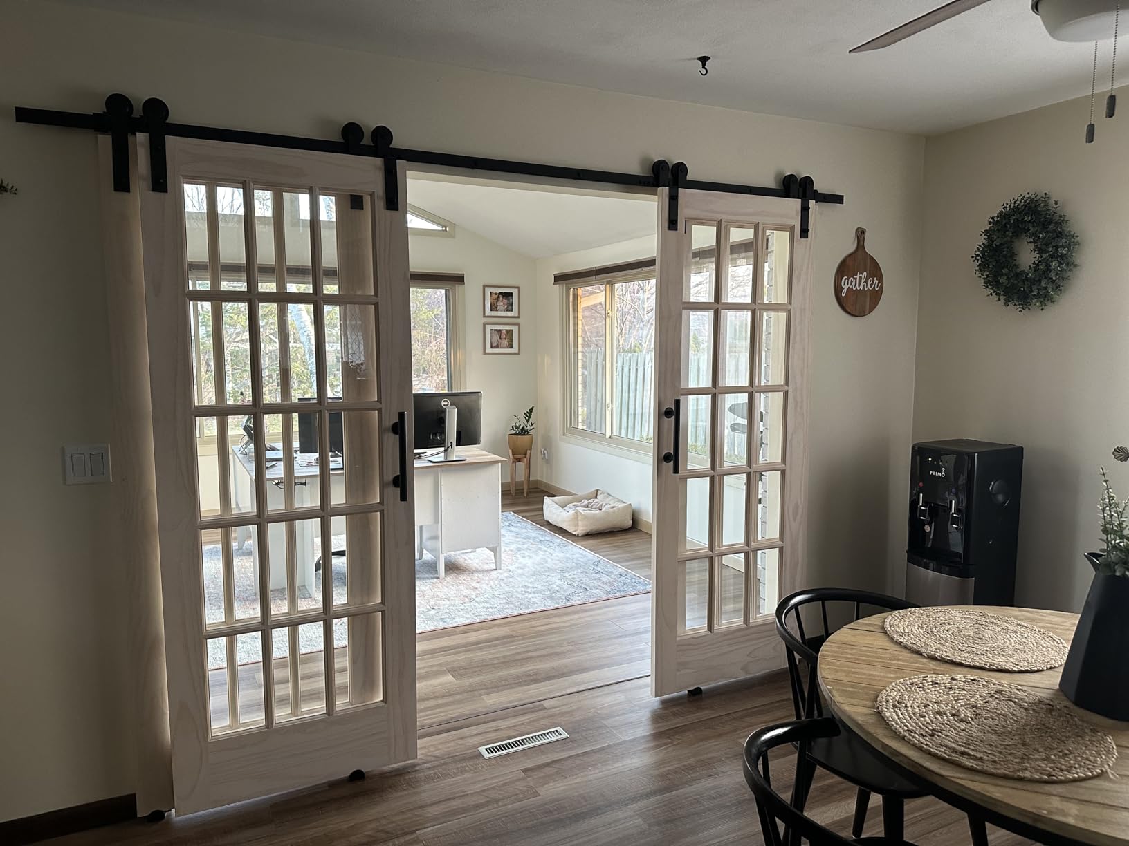 ZEKOO 8 FT Bypass Sliding Barn Door Hardware Kit, Single Track, Double Wooden Doors Use, Flat Track Roller, Low Ceiling (8FT Single Track Bypass) customer photo 1