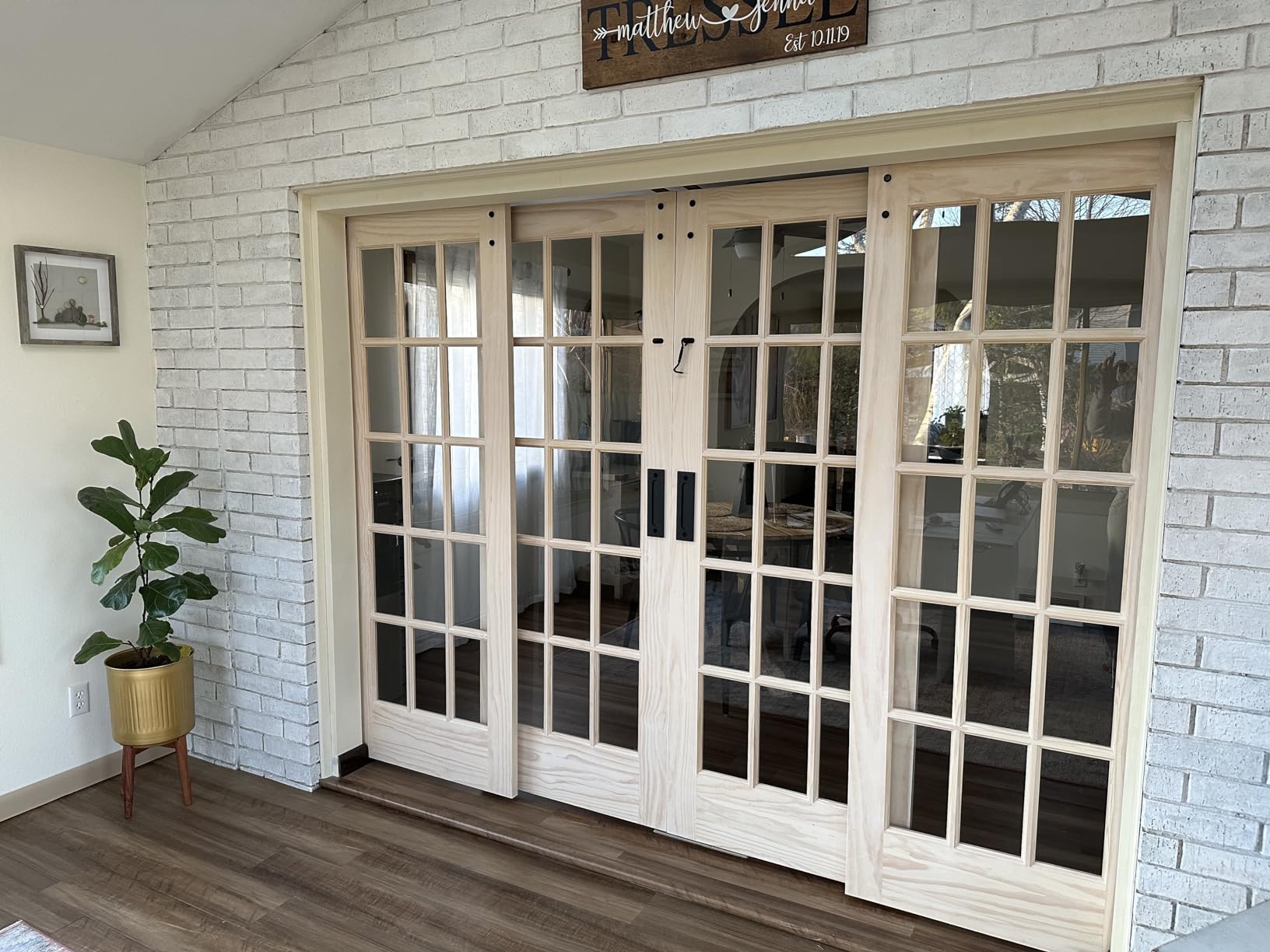 ZEKOO 8 FT Bypass Sliding Barn Door Hardware Kit, Single Track, Double Wooden Doors Use, Flat Track Roller, Low Ceiling (8FT Single Track Bypass) customer photo 2