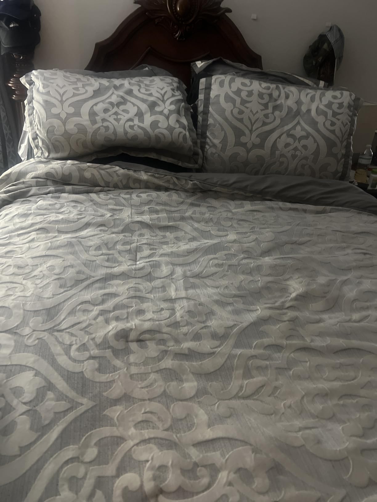 Madison Park Odette Cozy Comforter Set Jacquard Damask Medallion Design - Modern All Season, Down Alternative Bedding, Shams, Decorative Pillows, King (104 in x 92 in), Navy 8 Piece customer photo 2