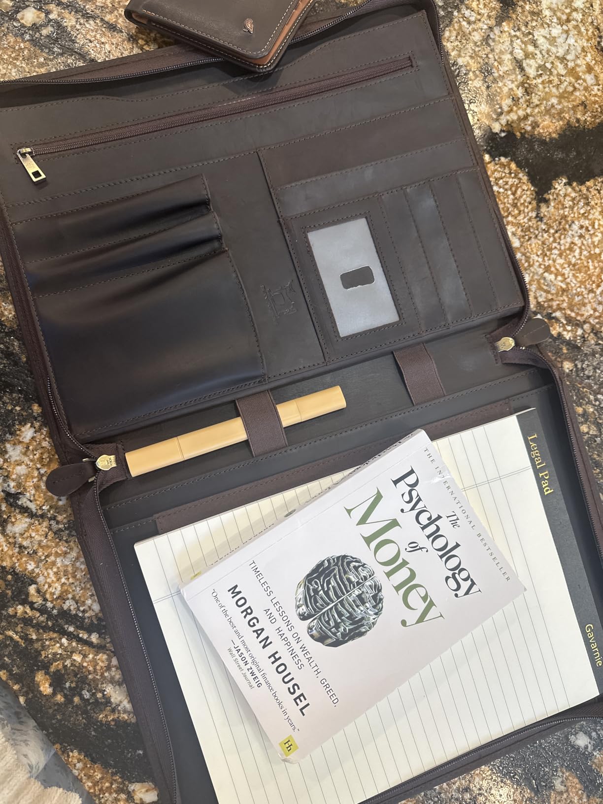 Genuine Leather Professioal Business Portfolio Padfolio Folder with Zipper for Men and Women, Work Portfolio for Letter Size Notepad, for Meeting and Travel, Brown customer photo 1