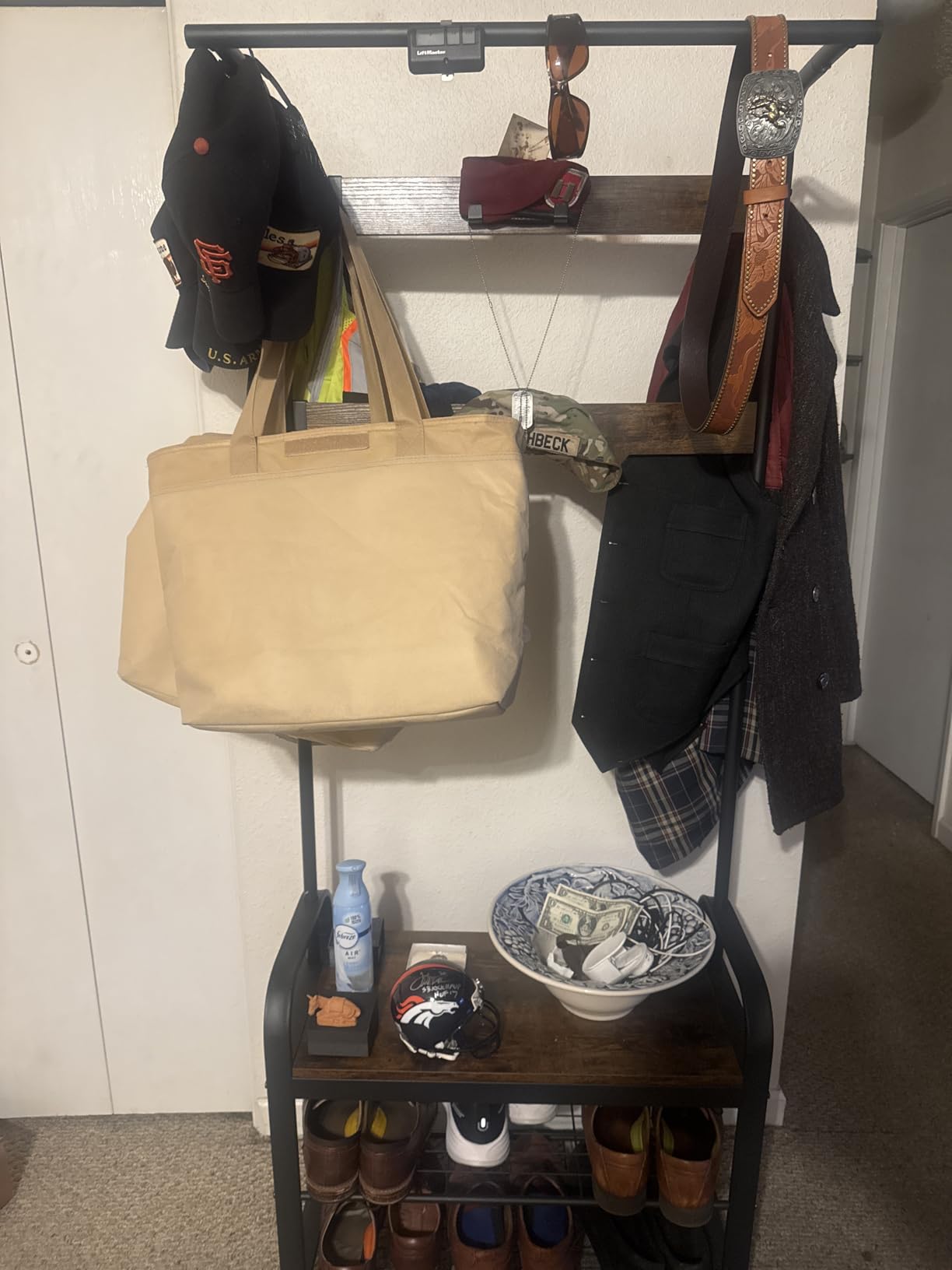 VASAGLE Coat Rack, Hall Tree with Shoe Bench for Entryway, Entryway Bench with Coat Rack, 4-in-1, with 9 Removable Hooks, a Hanging Rod, 13.3 x 28.3 x 72.1 Inches, Charcoal Gray and Black UHSR040B04 customer photo 2