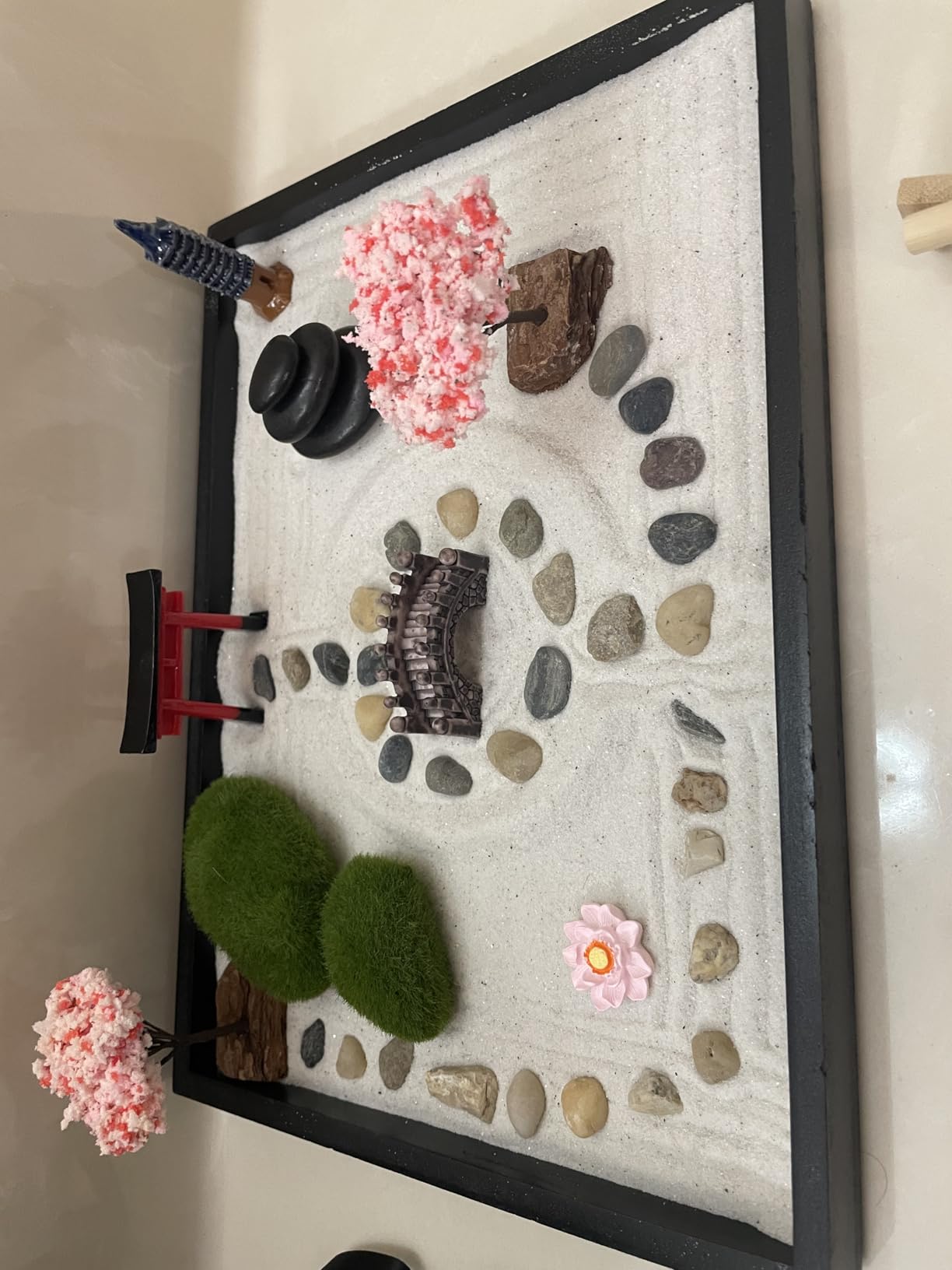 Zen Garden Kit 11x8in. Beautiful Japanese Decor Mini Rock Feature Gift Set for Home, Office Desk. Zen Sand Garden, 6 Tools, 15 Accessories customer photo 2