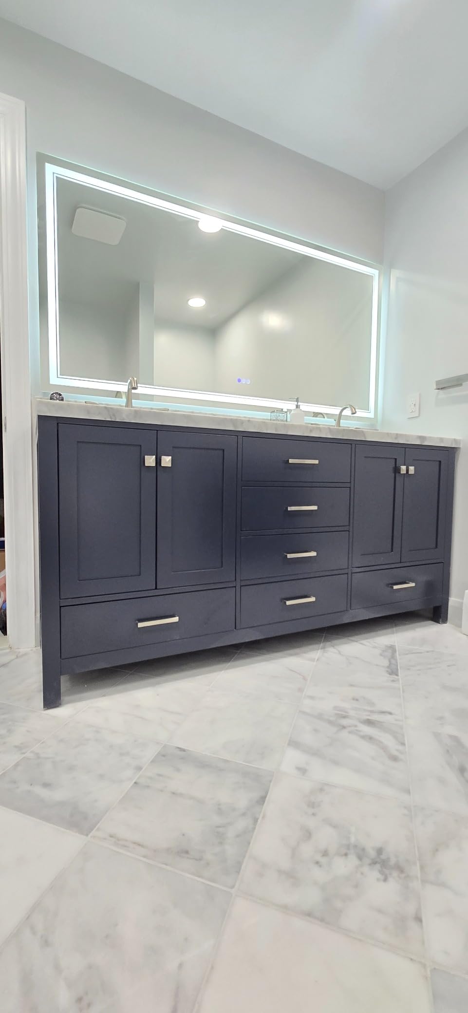 ARIEL Cambridge 72-inch Bathroom Vanity with Sink, Solid Wood, 1.5-inch Italian Carrara Marble Countertop, Double Rectangular Porcelain Sink, 4 Soft Closing Doors, 6 Dovetail Drawers, Grey customer photo 1