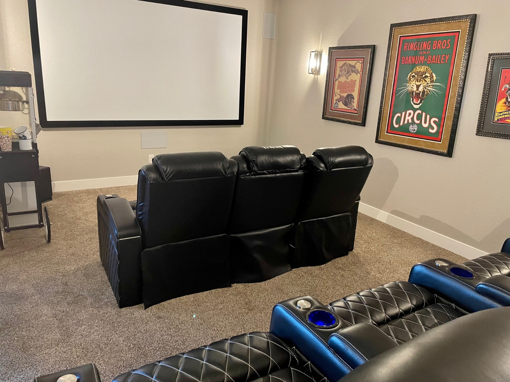 Valencia Oslo Home Theater Seating | Premium Top Grain Italian Nappa 11000 Leather, Power Headrest, Power Lumbar Support, with Center Console (Row of 3, Black) customer photo 1