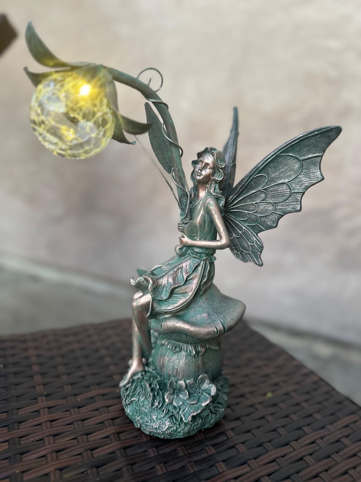 TERESA'S COLLECTIONS Garden Statues Fairy Sculptures & Statues, Outdoor Solar Light Garden Decor Resin Patina Bronze Figurines for Outdoor Decor, 13.8'' customer photo 2