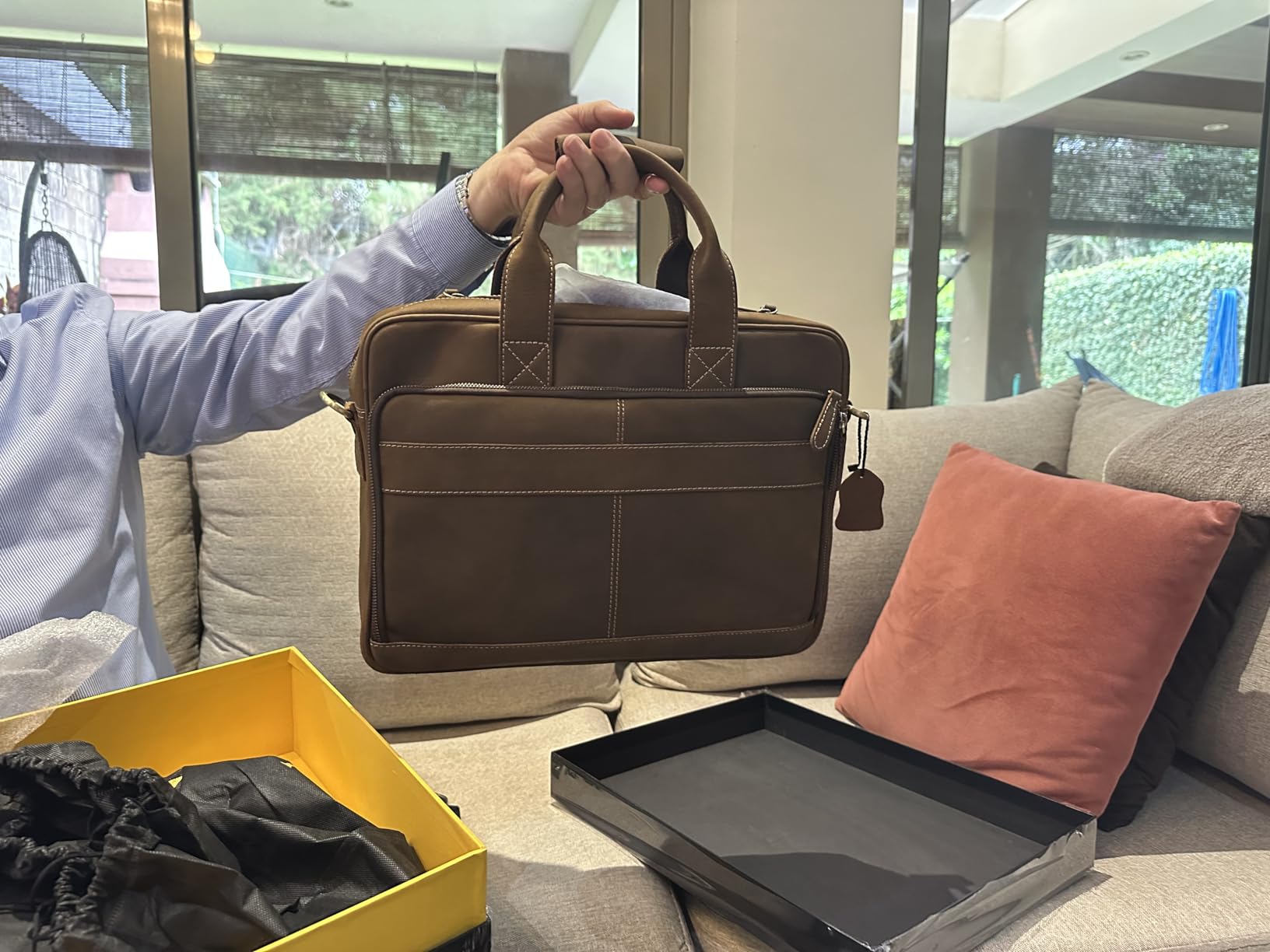 Luxorro Full-Grain Leather Briefcase for Men - Laptop Bag with Leather Computer Compartment customer photo 1