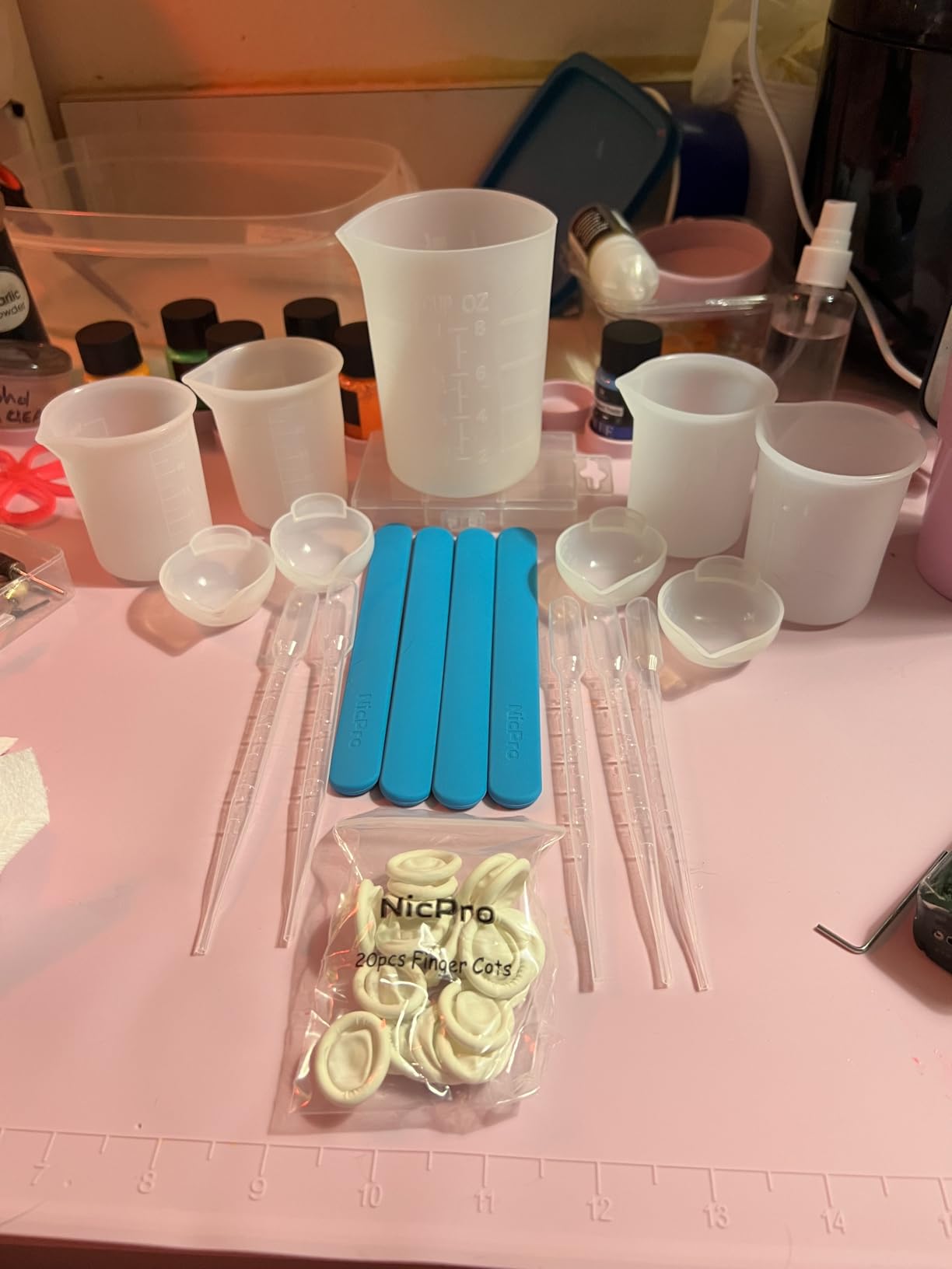 Silicone Resin Measuring Cups Tool Kit - Nicpro 250 & 100 ml Measure Cups, Silicone Popsicle Stir Sticks, Pipettes, Finger Cots for Epoxy Resin Mixing, Molds, Jewelry Making, Waxing, Easy Clean customer photo 1
