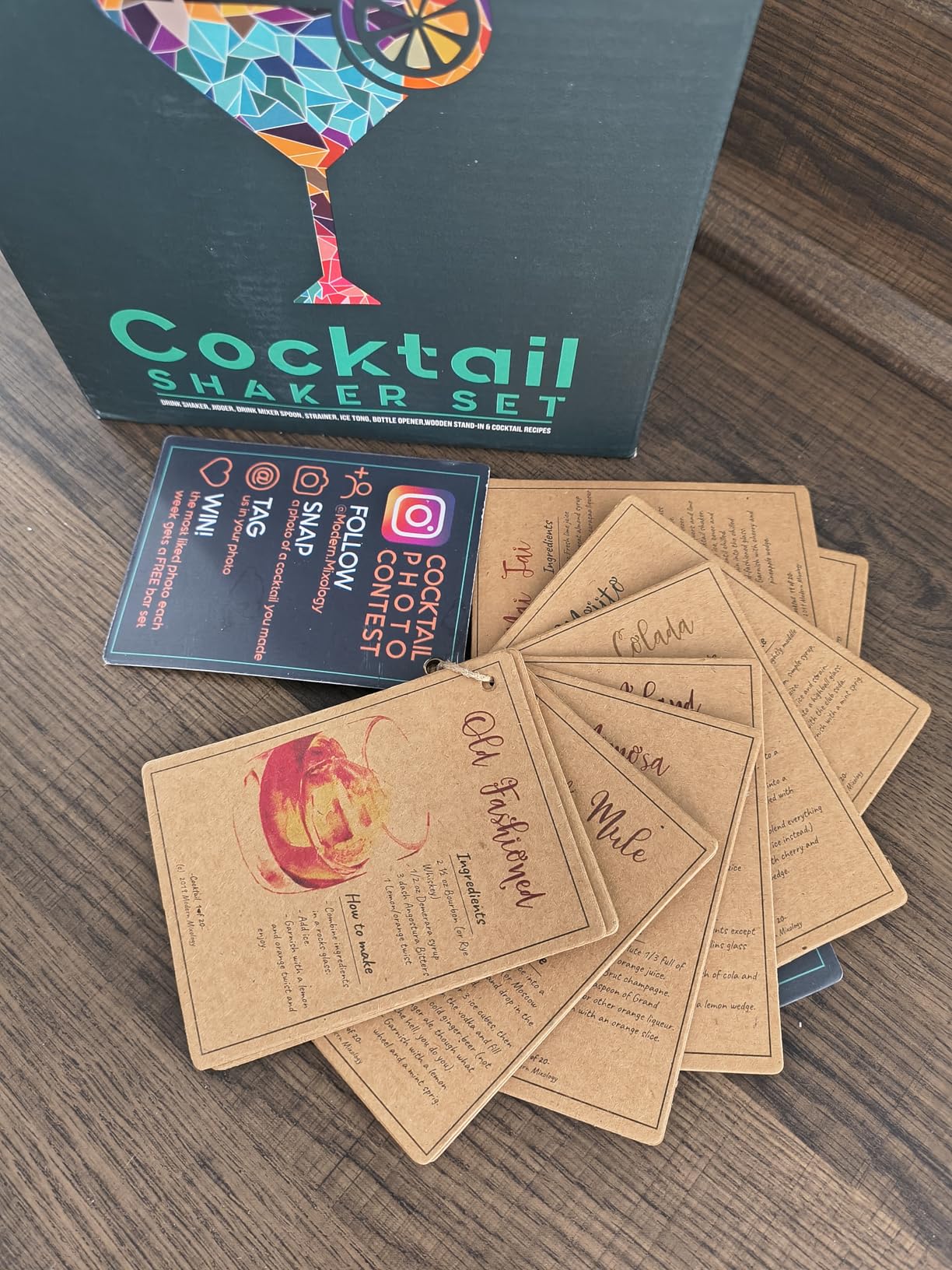 Modern Mixology 21-Piece Cocktail Shaker Set with Stand | Complete Cocktail Kit Gift Set | Top Bartender Gifts for Men & Women | Portable Bar Tools (Black, Brown Stand) customer photo 2