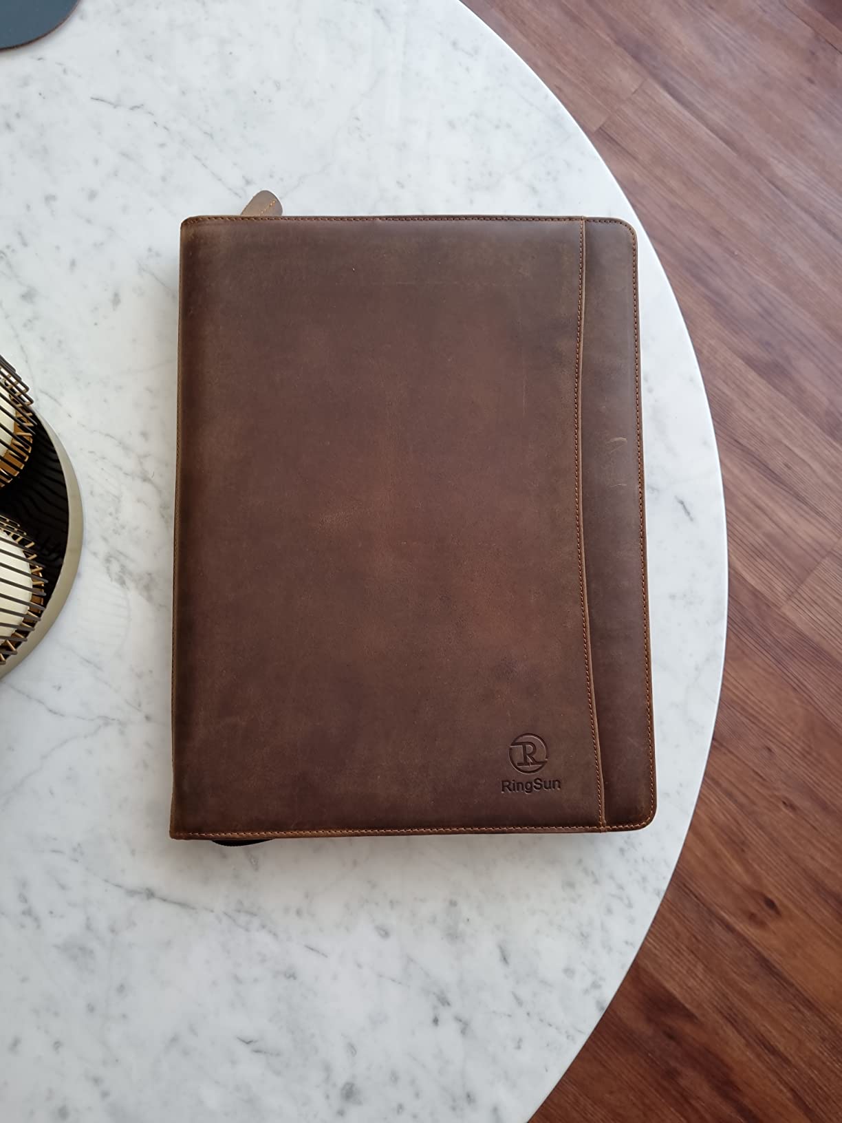 Ringsun Leather Portfolio Organizer with Zipper for Men Women, Leather Padfolio Business Resume Legal Pad Portfolio Notebook Binder for A4/Pad, Brown customer photo 1