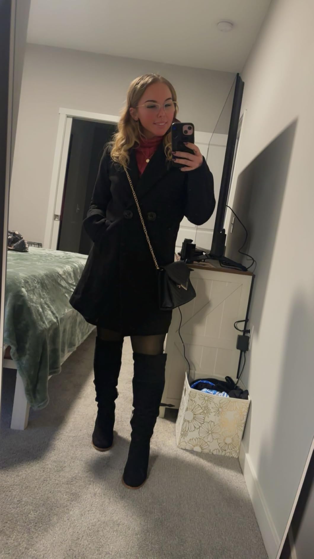 Springrain Women's Wool Pea Coat Notched Collar Double Breasted Midi Long Trench Coat Outwear customer photo 1