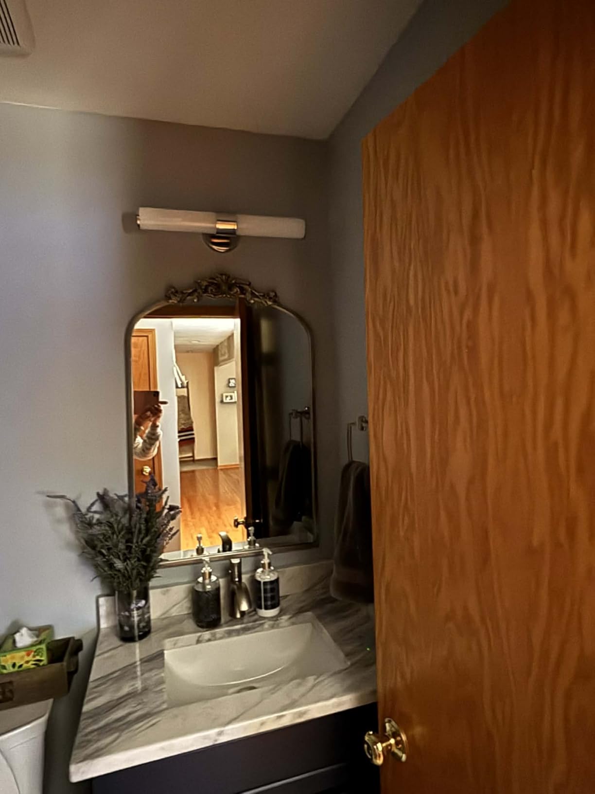 Kate and Laurel Arendahl Traditional Ornate Wall Mirror, 19 x 31, Antique Silver, Decorative Mirror with Baroque Inspired Detailing customer photo 2