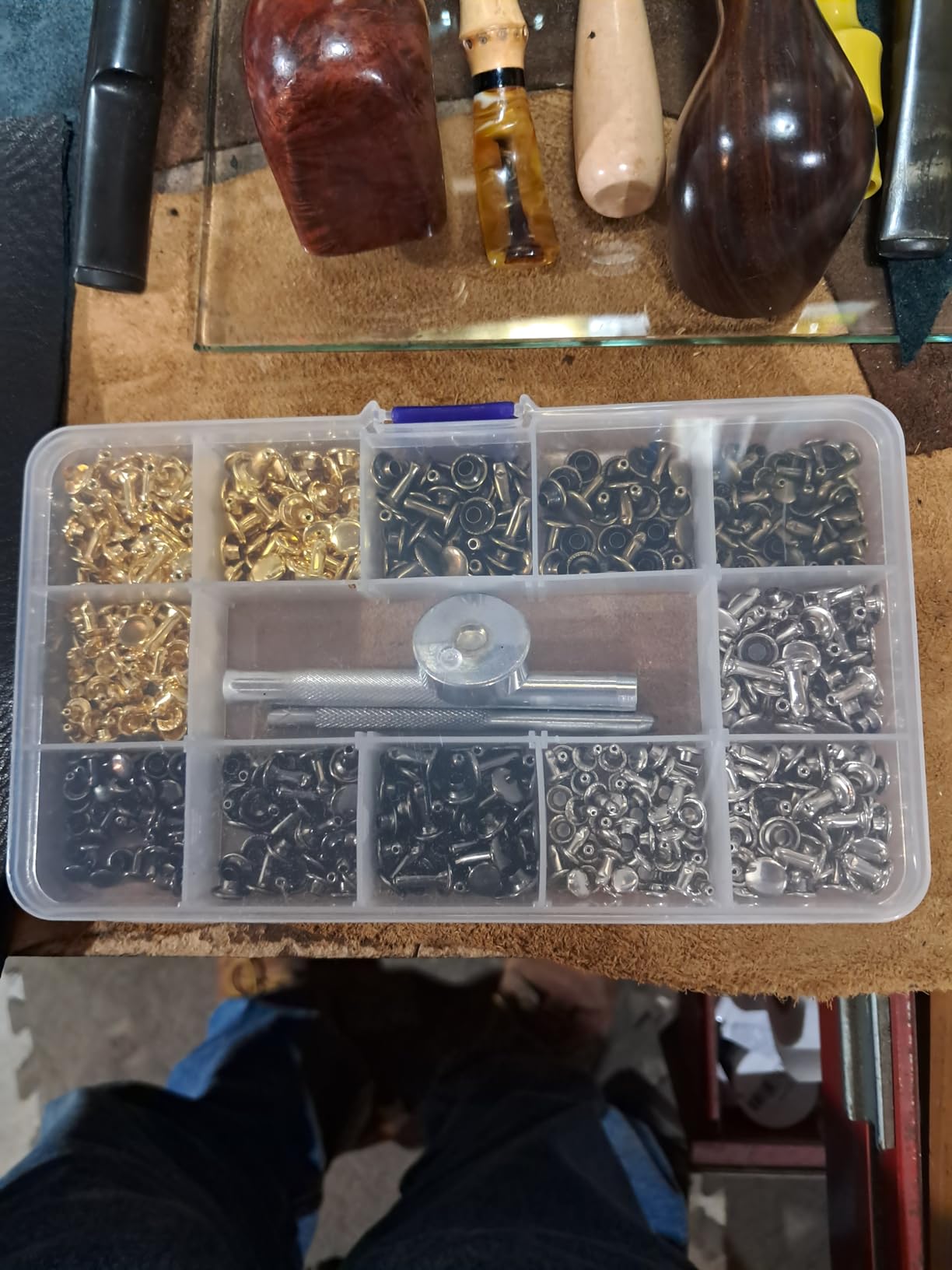 240 Sets Leather Rivets Kit, Double Cap Brass Rivets Leather Studs with 3PCS Setting Tools for Leather Repair and Crafts, 4 Colors and 3 Sizes customer photo 1