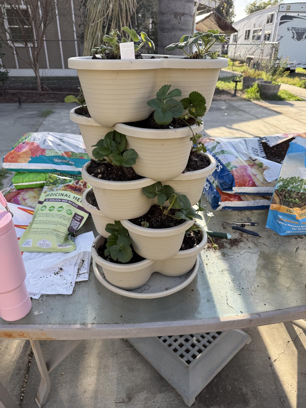 VIVOSUN 2-Pack 5 Tier Vertical Gardening Stackable Planter for Strawberries, Flowers, Herbs, Vegetables, Brown customer photo 1