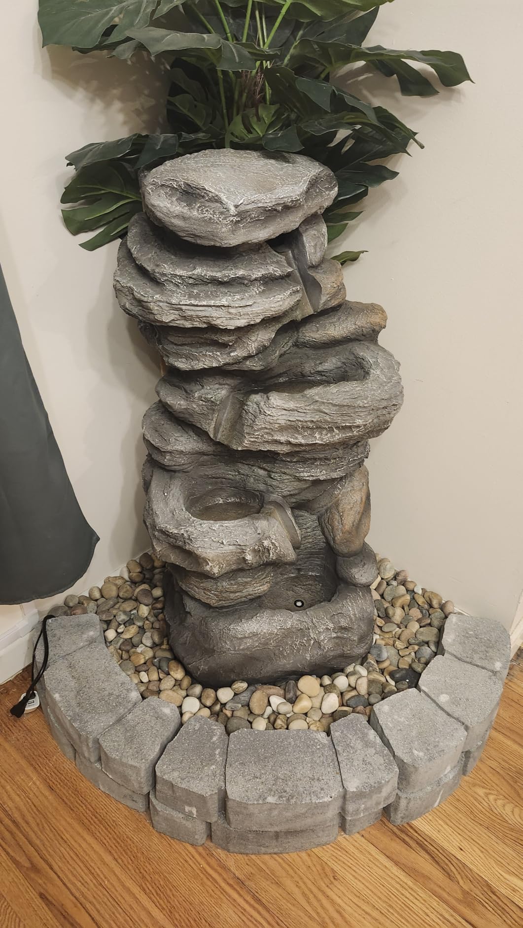 Teamson Home 39.37 in. Outdoor Faux Stacked Stone 4-Tier Water Fountain with LED Lights and Pump, Gray customer photo 1