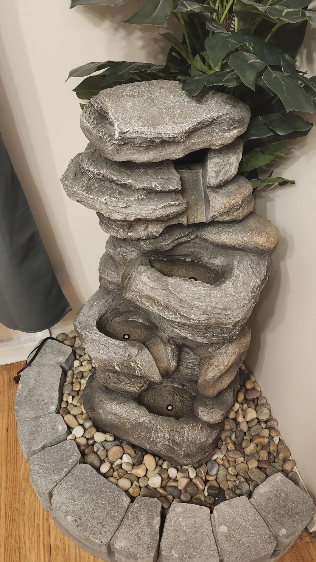 Teamson Home 39.37 in. Outdoor Faux Stacked Stone 4-Tier Water Fountain with LED Lights and Pump, Gray customer photo 2