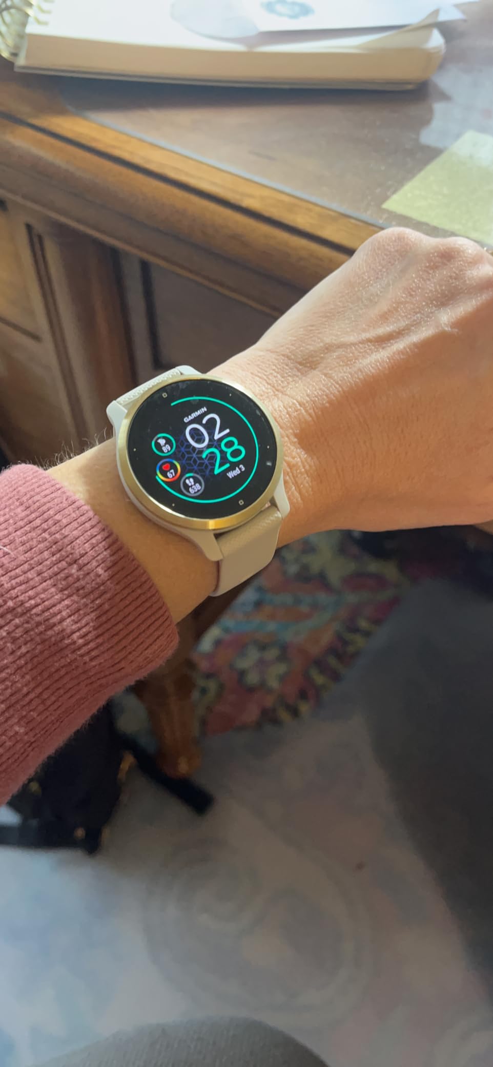 Garmin Venu 2S, Smaller-Sized GPS Smartwatch with Advanced Health Monitoring and Fitness Features, Rose Gold Bezel with White Case and Silicone Band customer photo 2