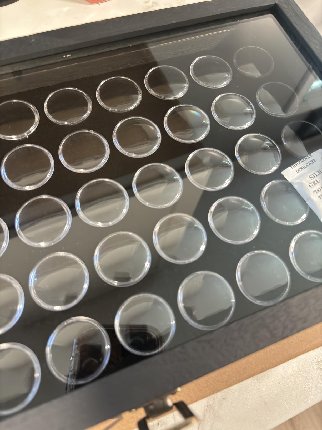 MOOCA Glass Top Jewelry Display Case with Removable 50 Gem Jars, Removable Liner, Ring, Earring Diamond Showcase, Gem Box, Jewelry Organizer, Leatherette-Wrapped Case customer photo 1