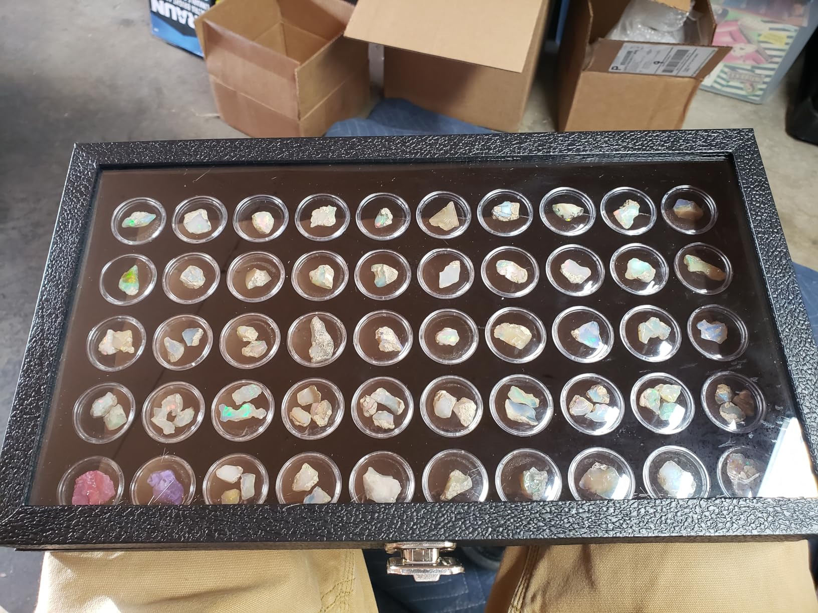 MOOCA Glass Top Jewelry Display Case with Removable 50 Gem Jars, Removable Liner, Ring, Earring Diamond Showcase, Gem Box, Jewelry Organizer, Leatherette-Wrapped Case customer photo 2