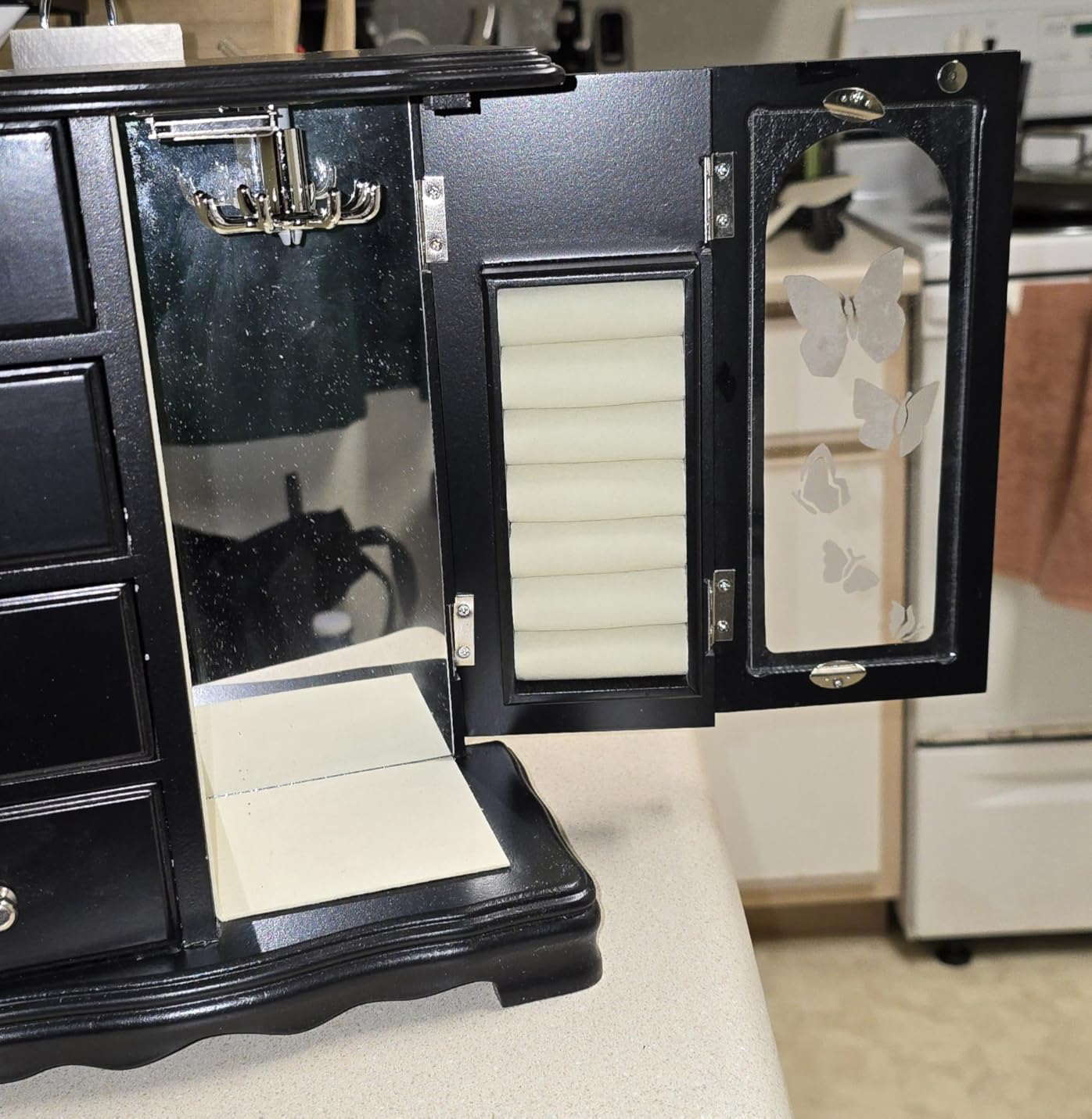 RR ROUND RICH DESIGN Jewelry Box - Made of Solid Wood with 4 Drawers Organizer and Built-in Necklace Carousel and Large Mirror Brown customer photo 1