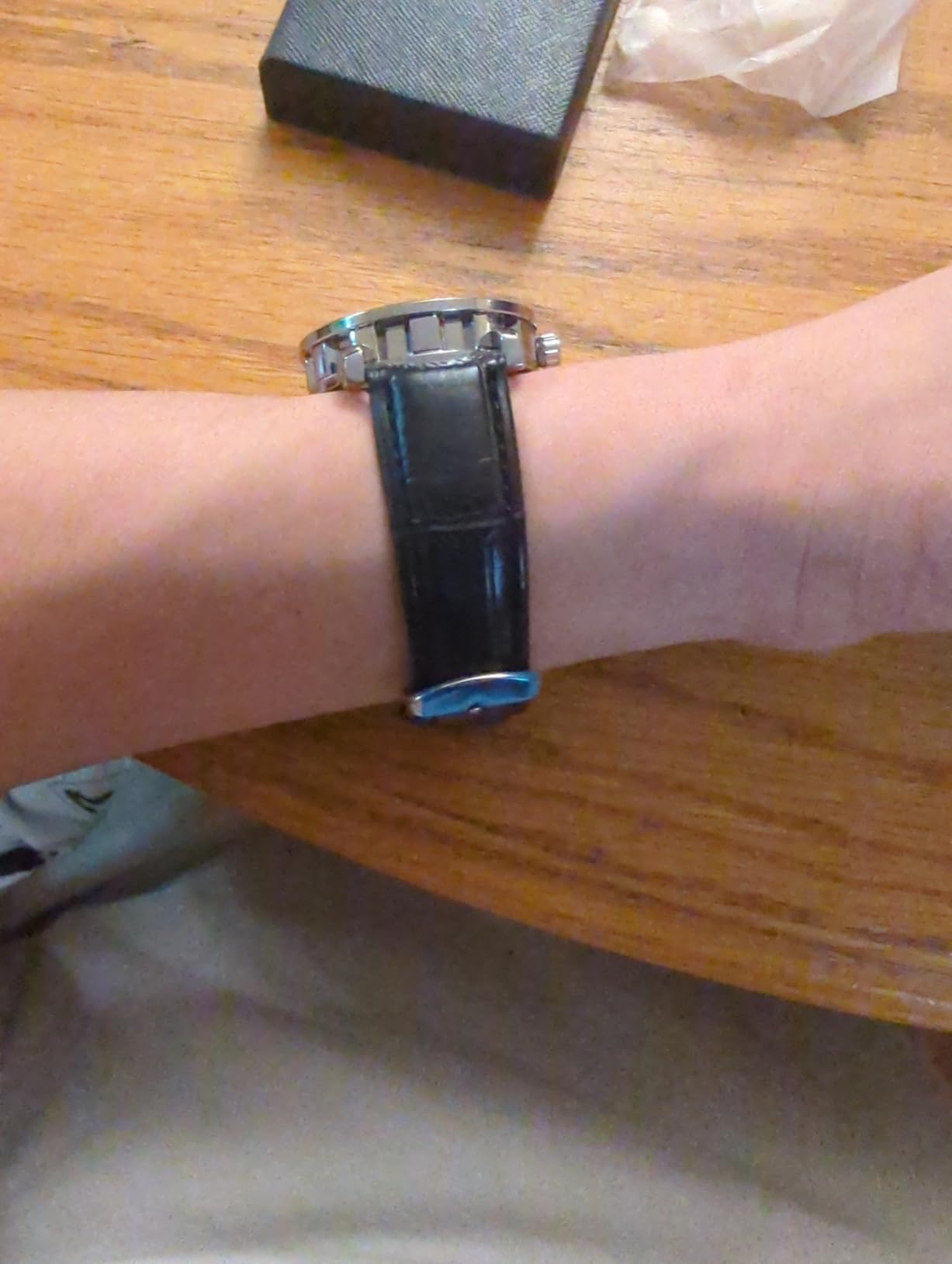 Men's Fashion Mechanical Wristwatch Transparent Dial with Skeleton Design Leather Band Automatic Manual-Winding Watch customer photo 1