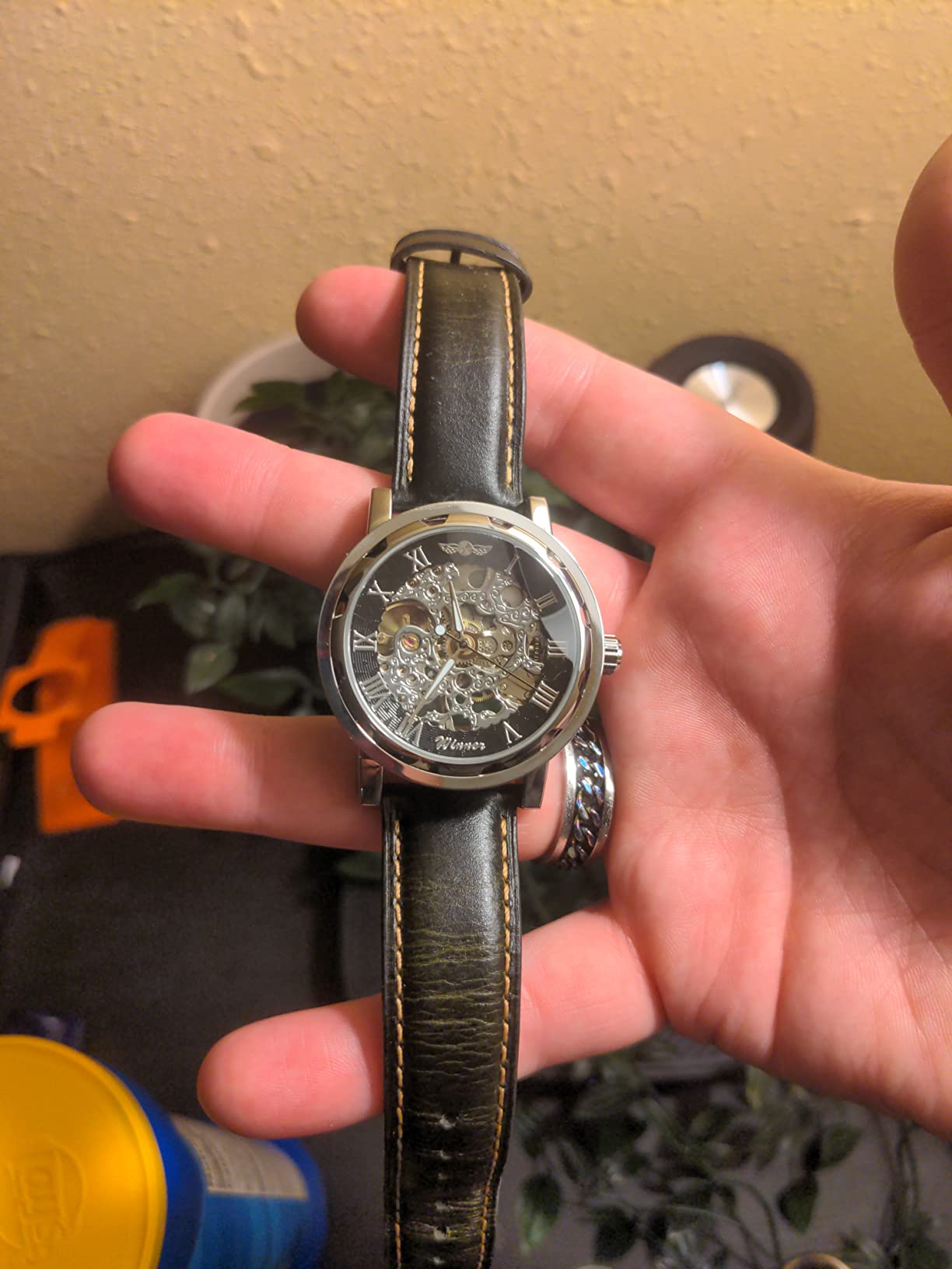 Men's Fashion Mechanical Wristwatch Transparent Dial with Skeleton Design Leather Band Automatic Manual-Winding Watch customer photo 2