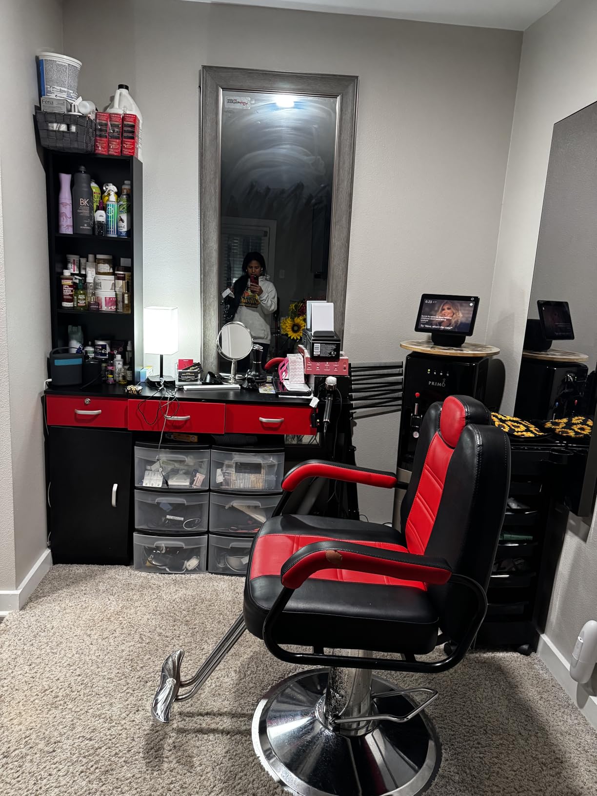 Paddie Barber Salon Station Wall Mount Hair Styling Salon Equipment Set Beauty Spa Furniture Set, Lockable Left Shelf, Mirror not Included(Black) customer photo 1