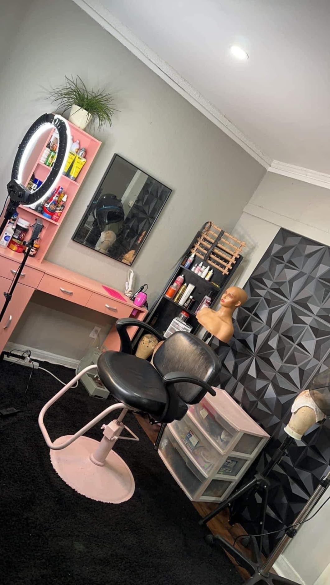 Paddie Barber Salon Station Wall Mount Hair Styling Salon Equipment Set Beauty Spa Furniture Set, Lockable Left Shelf, Mirror not Included(Black) customer photo 2