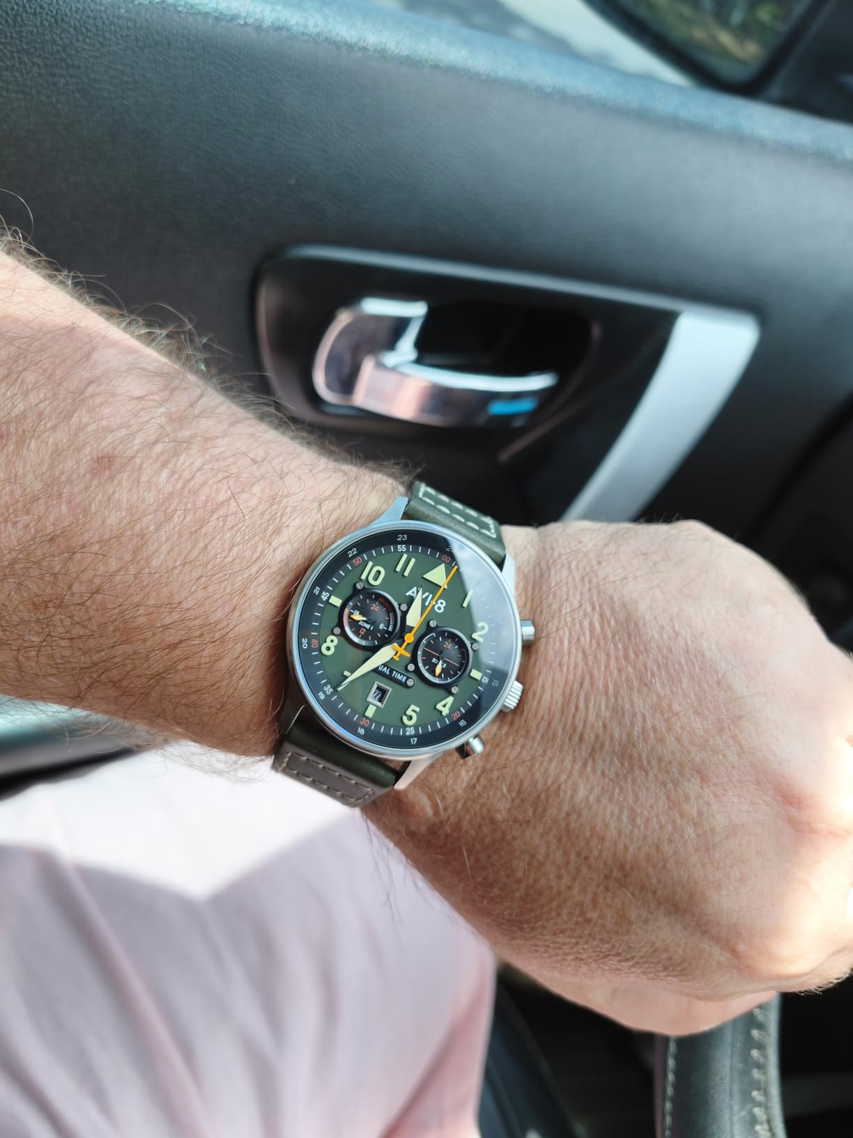 AVI-8 Hawker Hurricane Men's Pilot Watch - Dual Time Japanese Quartz Movement, 43.5mm Stainless Steel Case, Leather or Stainless Steel Strap, AV-4088 customer photo 1