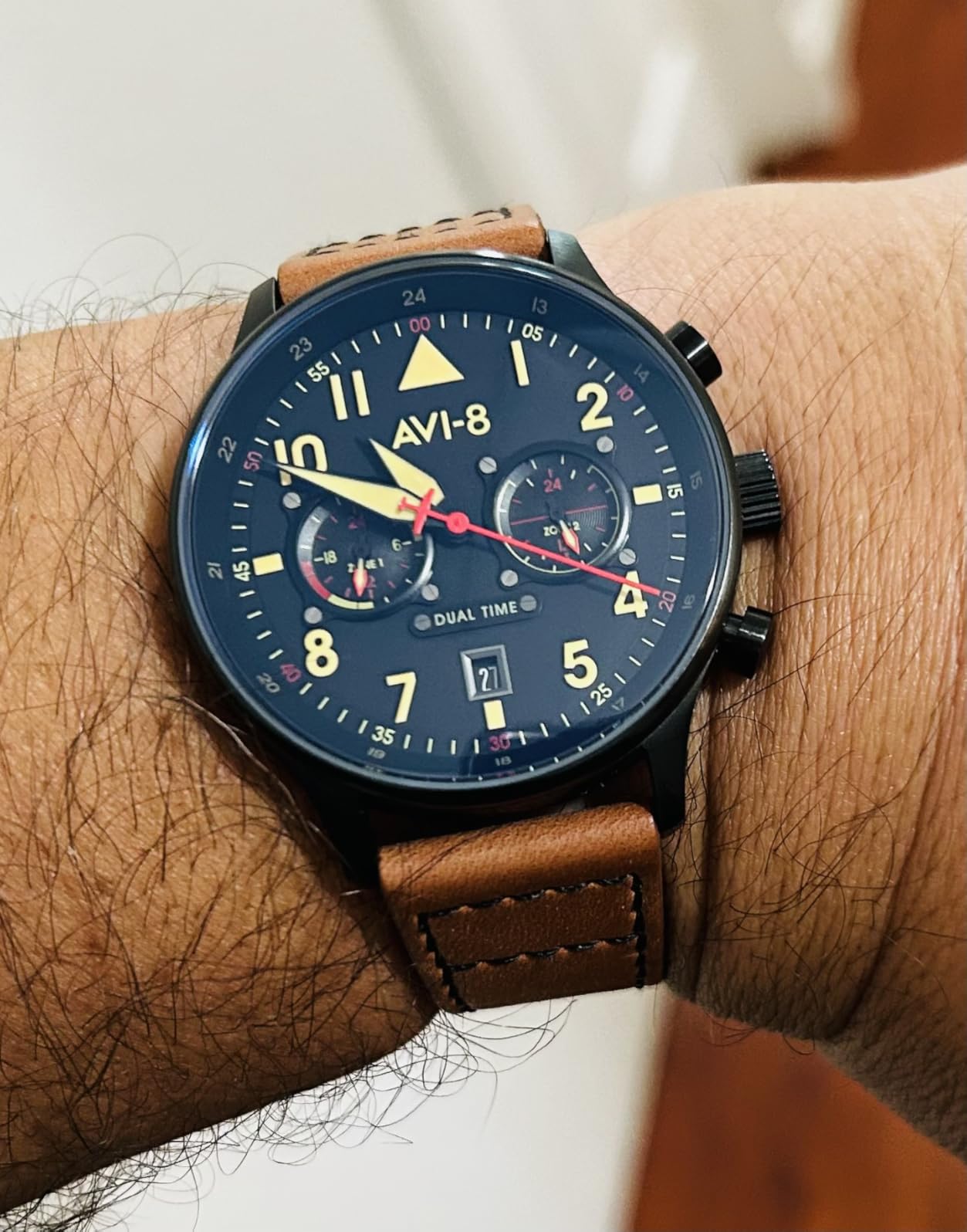AVI-8 Hawker Hurricane Men's Pilot Watch - Dual Time Japanese Quartz Movement, 43.5mm Stainless Steel Case, Leather or Stainless Steel Strap, AV-4088 customer photo 2