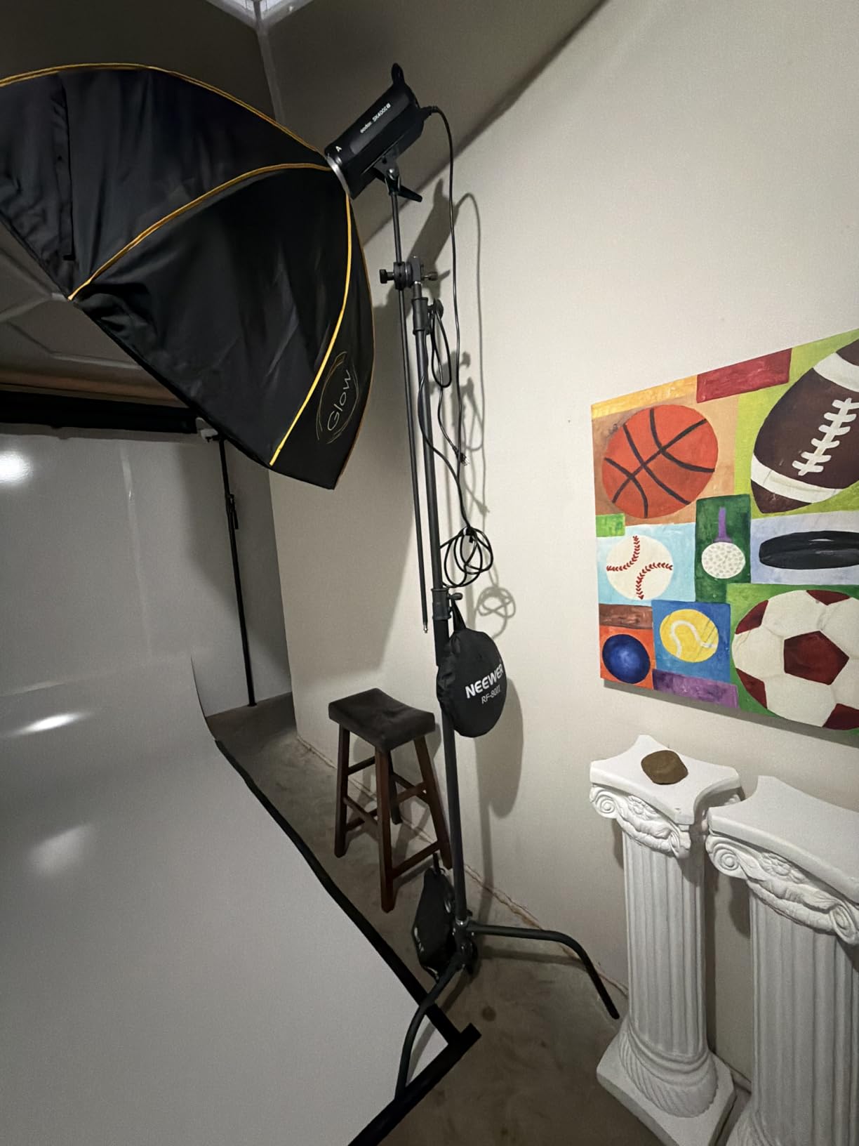 LOMTAP C Stand Light Stand Stainless Metal Photography Kit - Heavy Duty 10.8ft/330cm Vertical Pole, 4.2ft/ Boom Arm, Adjustable Base, Water Sandbag, 2 Grip Heads, 3 Clips for Softbox, Reflector customer photo 1