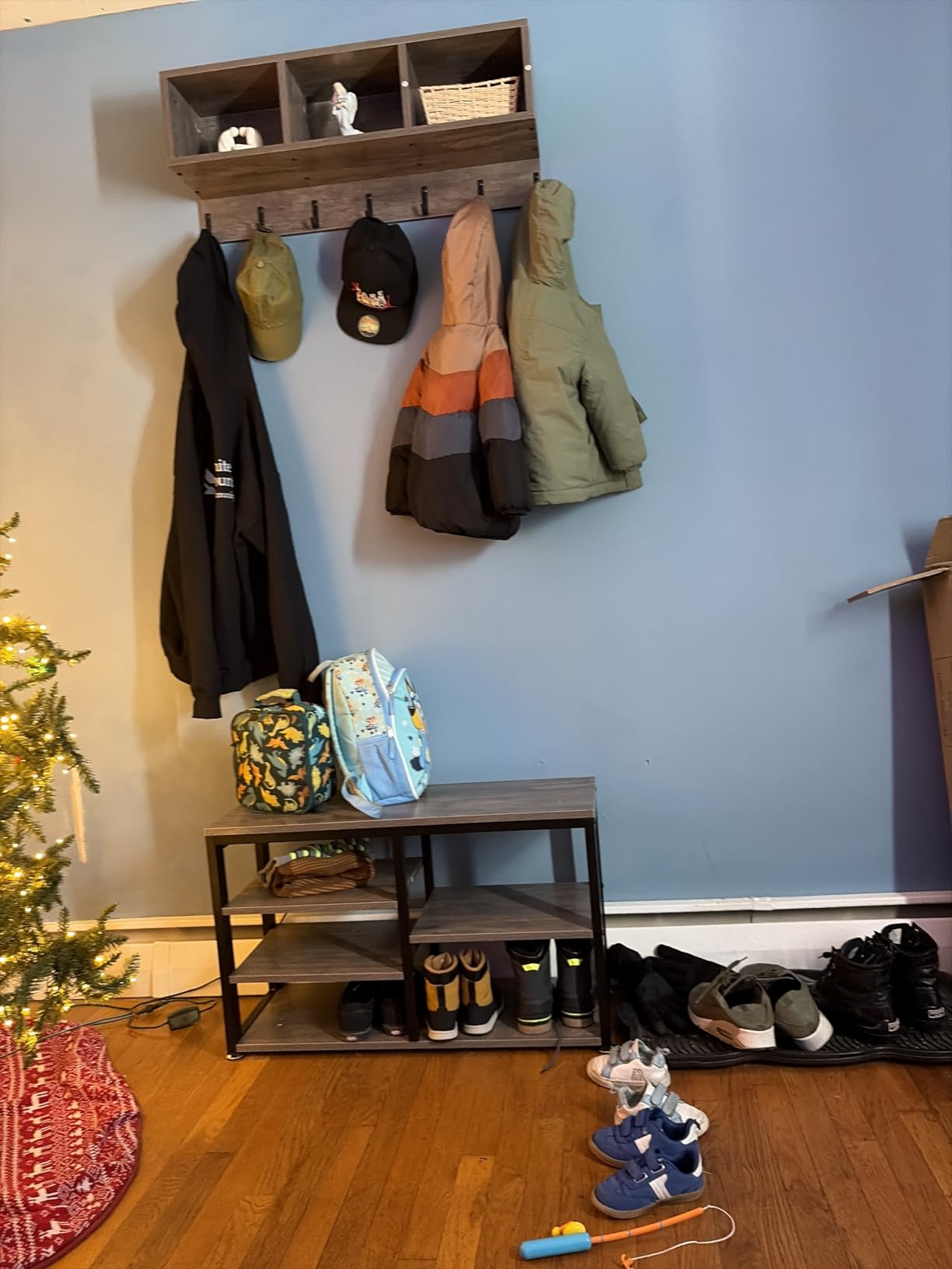 Tribesigns Industrial [Shoe] [Rack] [Bench] with Coat [Rack] Set with Hall Tree, 3 Storage Cubbies, 7 Hooks for Entryway, Hallway, 5-in-1Design, Rustic Brown customer photo 1
