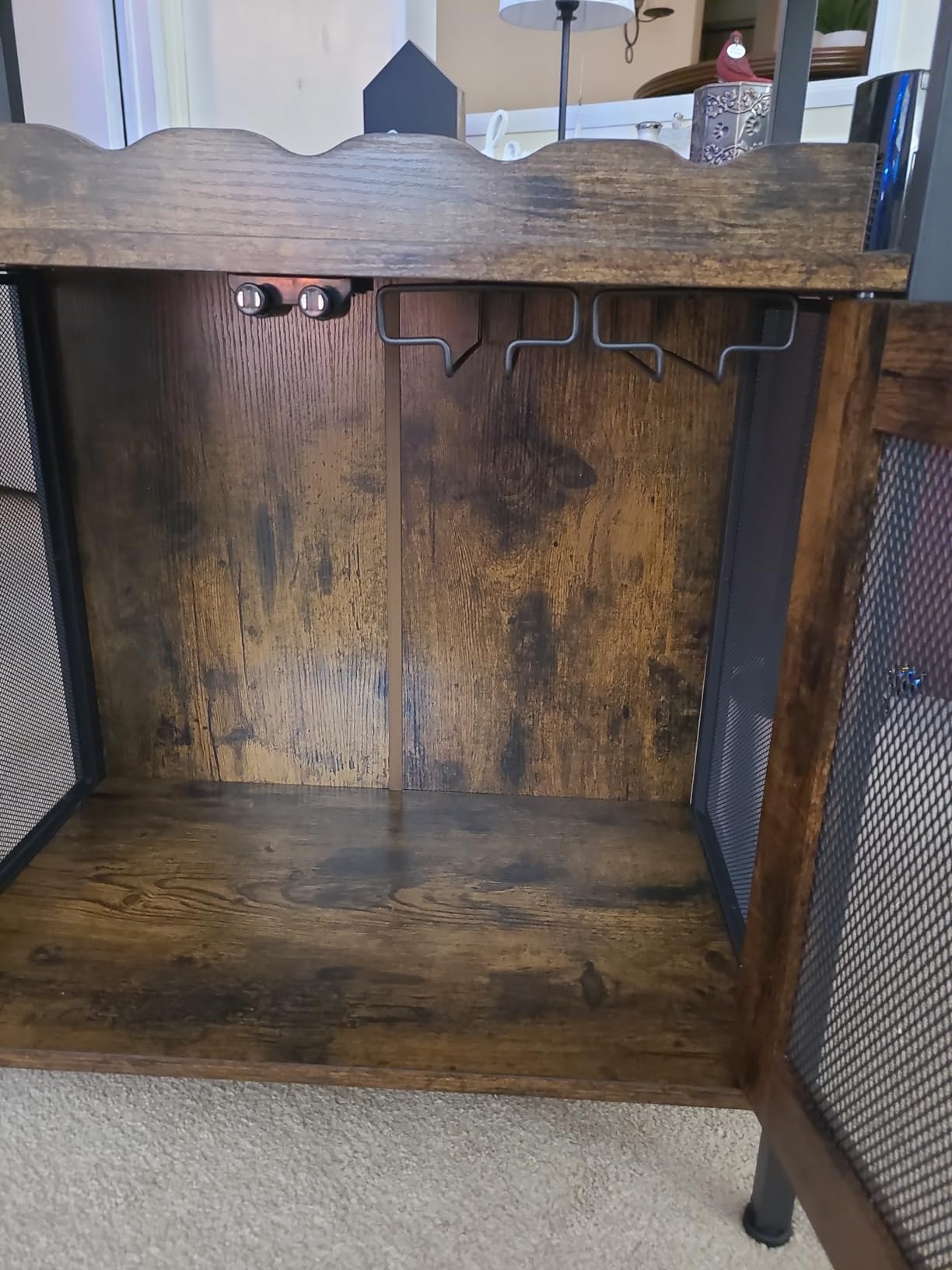 X-cosrack Wine Bar Rack Cabinet with Detachable Wine Rack, Coffee Bar with Glass Holder, Small Sideboard and Buffet Cabinet with Mesh Door, Rustic Brown customer photo 2