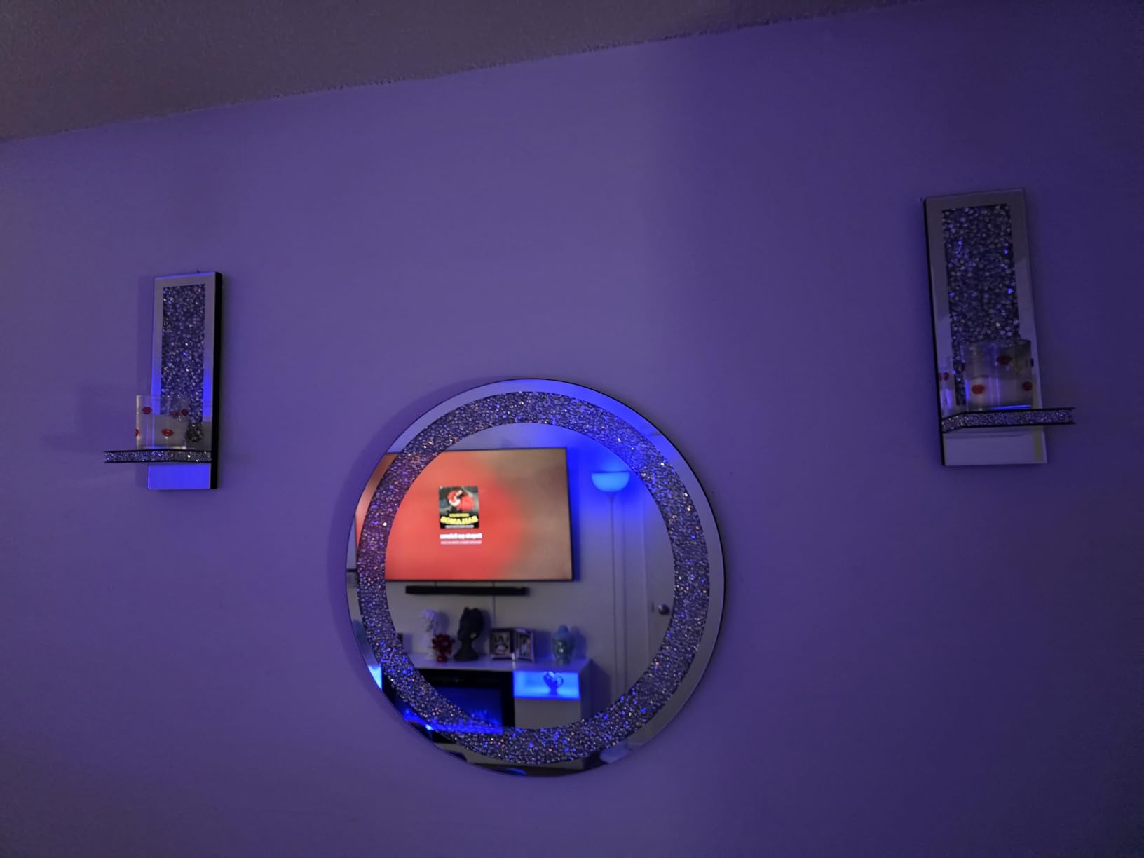 Crystal Crush Diamond Sparkly Round Silver Mirror for Wall Decoration 20x20x1 inch Wall Hang Frameless Bling Stylish Gorgeous Glam Mirror customer photo 1