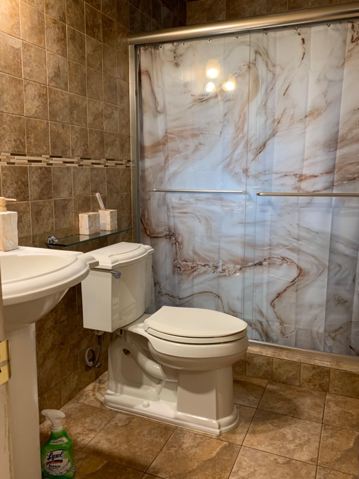 Bathroom Accessories Set 4 Pcs Marble Look Sets Toothbrush Holder Soap Dispenser Counter Top Ceramic Bathroom Decor Set Gold customer photo 2