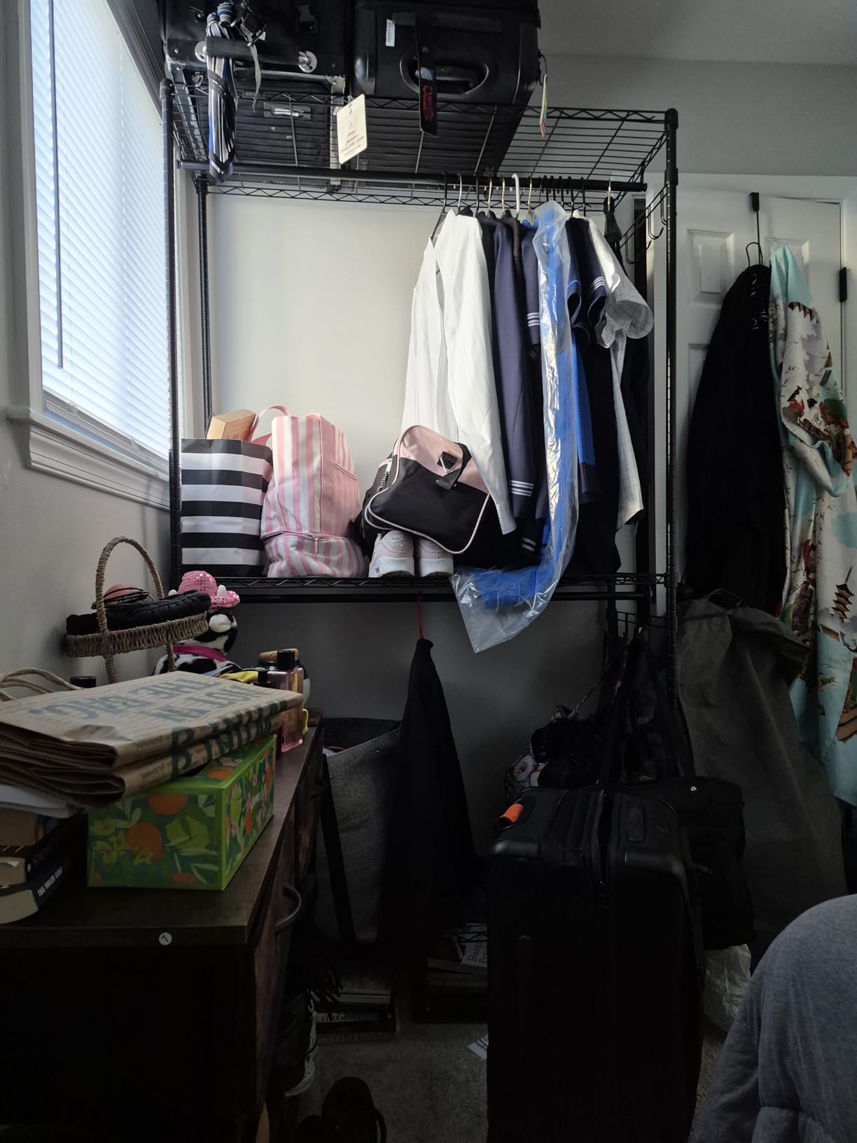 VIPEK R2 Plus Heavy Duty Rolling Garment Rack 3 Tiers Adjustable Wire Shelving Clothes Rack with Double Rods and Side Hooks, Freestanding Wardrobe Storage Rack Metal Clothing Rack, Black customer photo 1