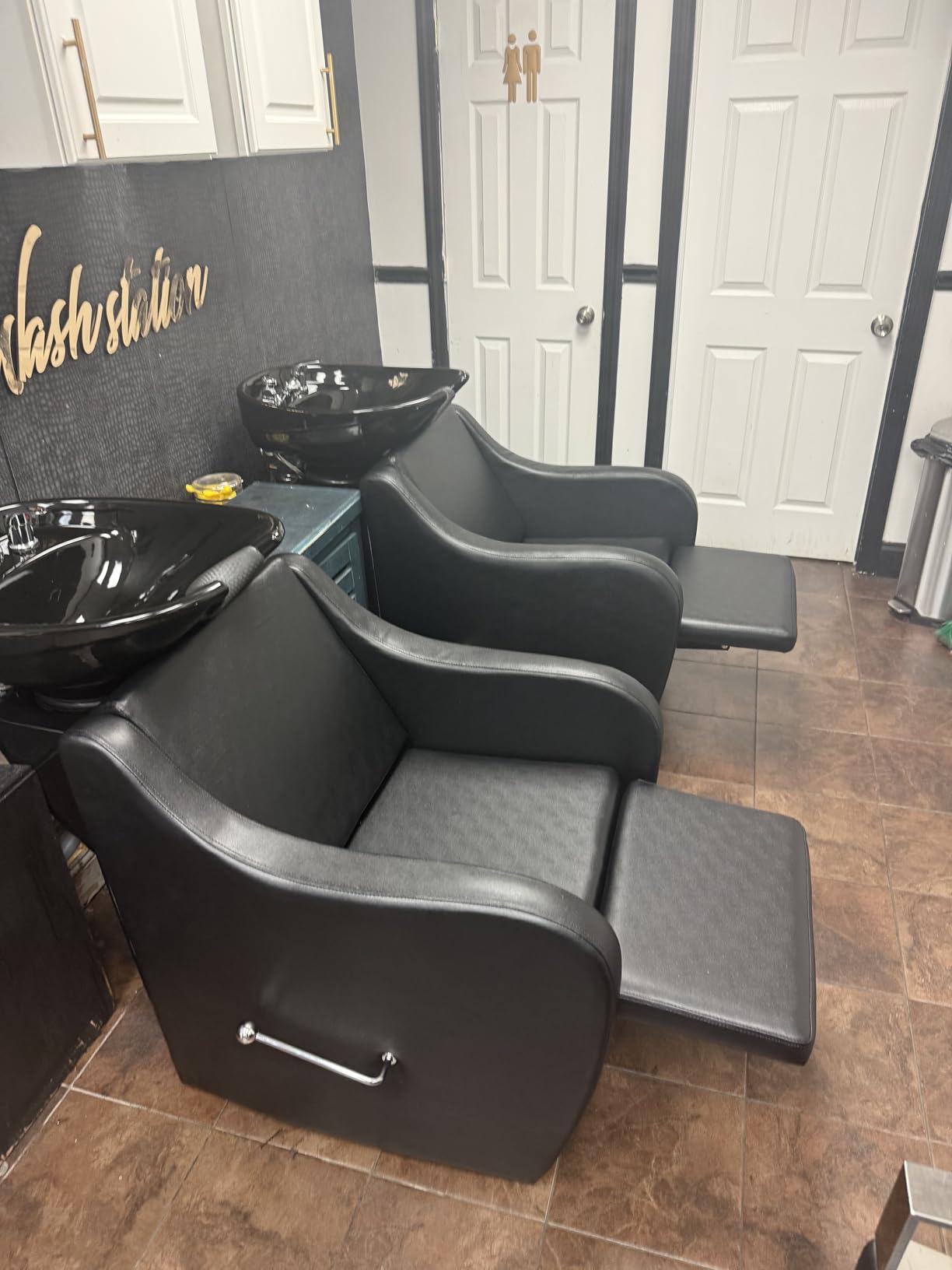 OmySalon Backwash Shampoo Unit for Salon, Hair Washing Station with Ceramic Bowl Adjustable Footrest, Chair Sink Barber Shop Beauty Equipment customer photo 1