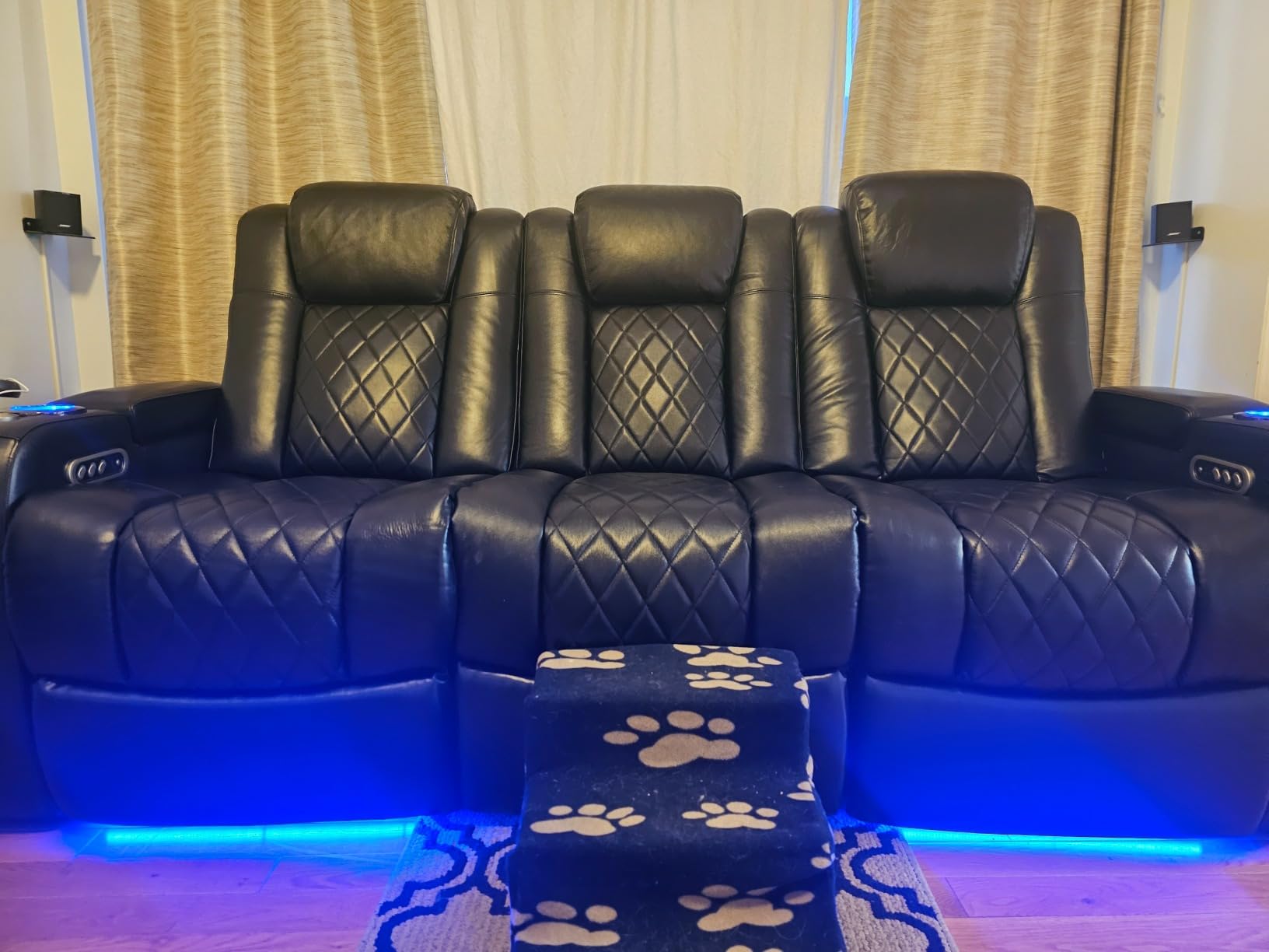 Valencia Tuscany Home Theater Seating | Premium Top Grain Italian Nappa 11000 Leather, Power Headrest, Power Lumbar Support, with Center Drop Down Console (Row of 3, Navy Blue) customer photo 1