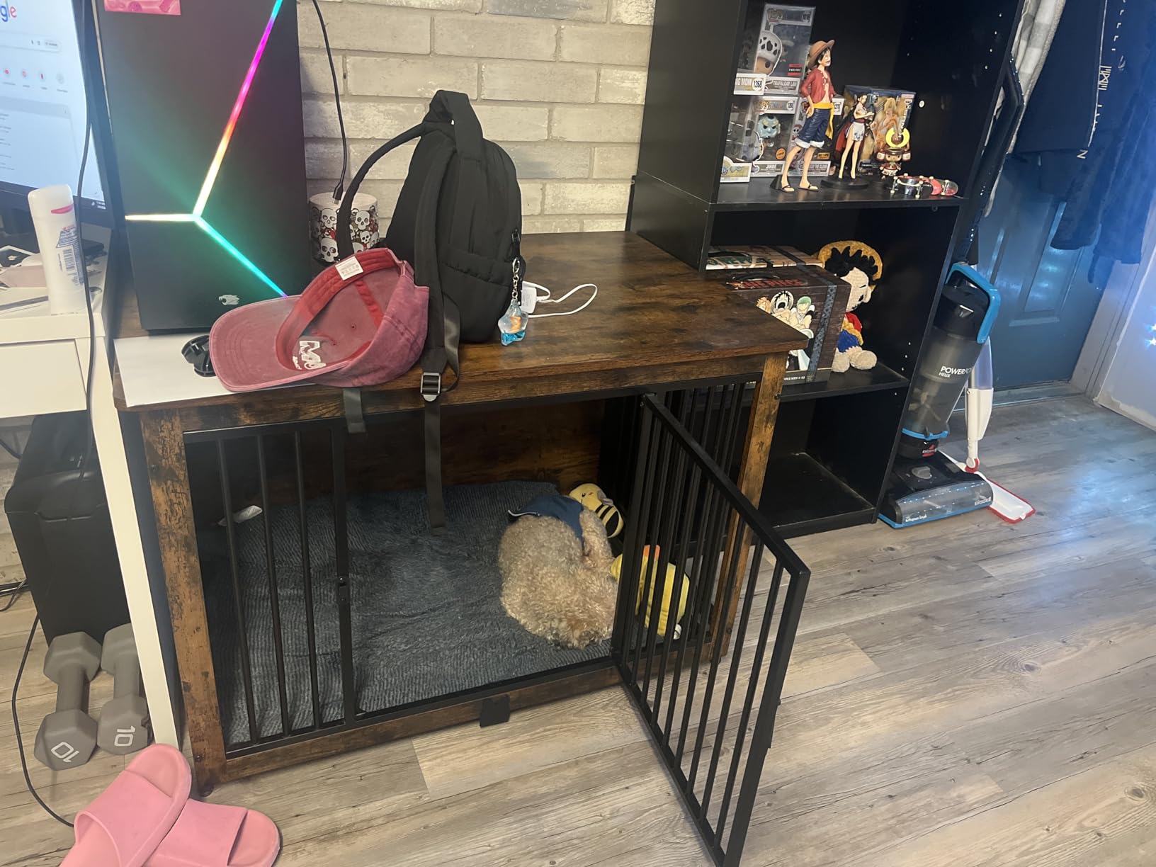 Feandrea Dog Crate Furniture, 38 Inches Dog Kennel for Dogs up to 70 lb, with Removable Tray, Heavy-Duty Dog Cage End Table Indoor, Double Doors Dog House, Easy to Clean, Rustic Brown customer photo 1