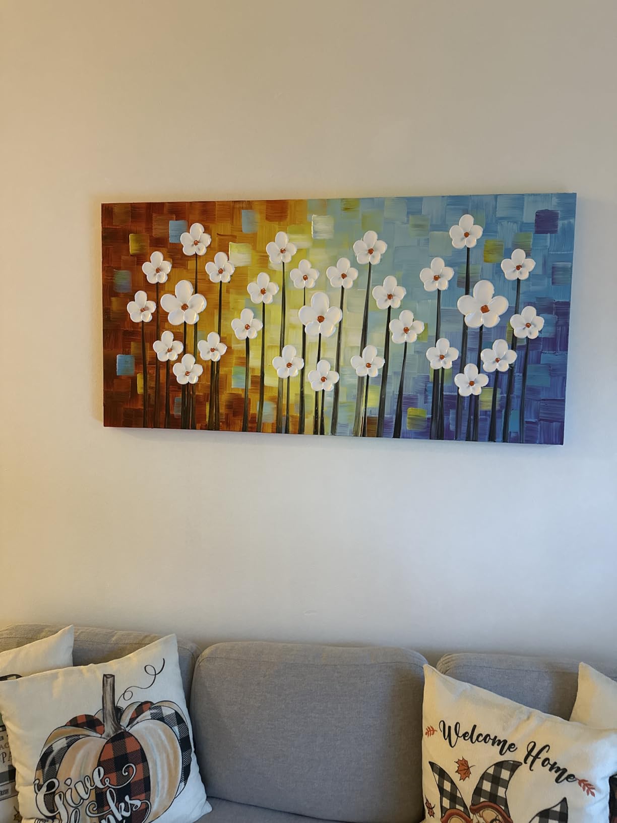 YaSheng Art -Large 3D Textured Framed Abstract Floral Oil Painting, Wall Art for Living Room, hand painted Canvas Wall Art, Bedroom Wall Art Decor, 3D Red Floral Artwork, Modern Home Wall Decor 60x24inch customer photo 1