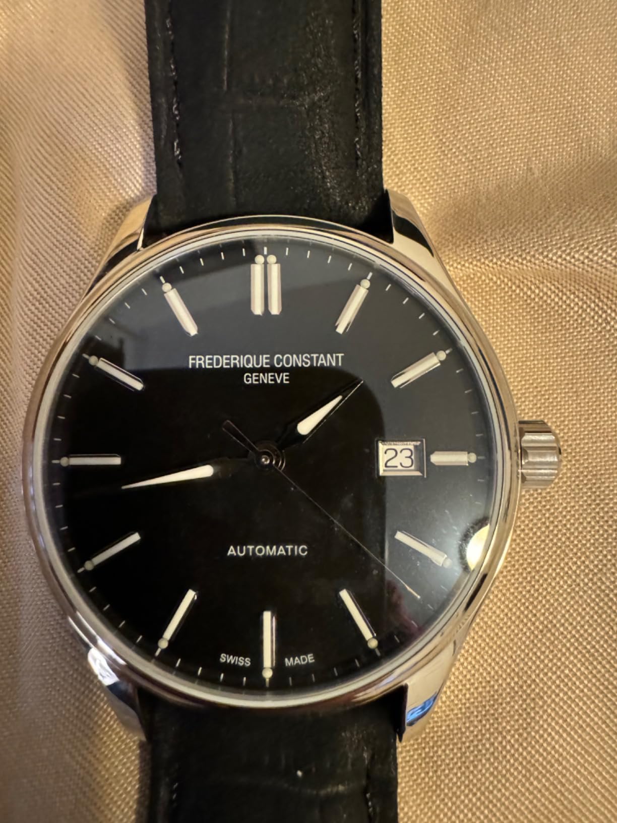 Frederique Constant Classics Index Automatic Stainless Steel Black Dial Black Leather Strap Date Mens Watch FC-303NB5B6 customer photo 1