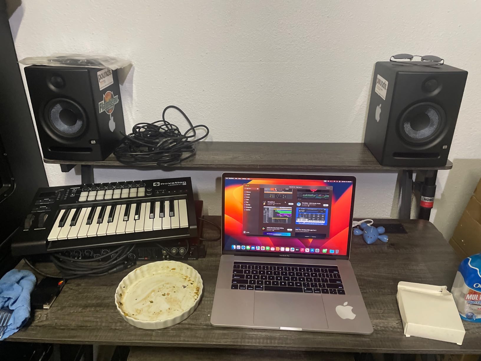 Armocity Music Studio Desk Production Workstation - Recording Studio Desk for Producer with Power Outlet (Grey Oak) customer photo 1